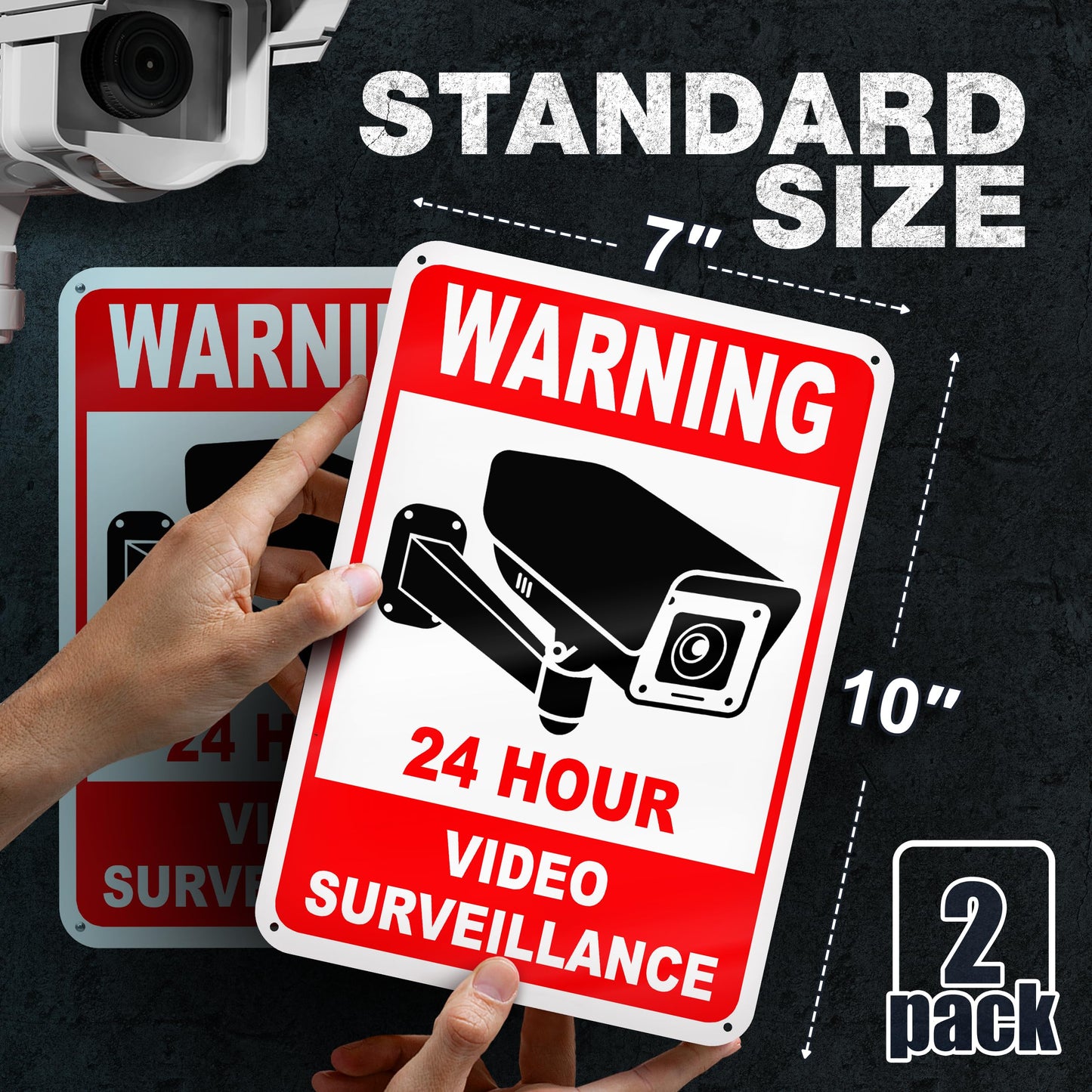 2 PC 24 Hour Video Surveillance Sign, Reflective 7x10 Aluminum Smile You're On Camera Signs Outdoor, Weatherproof Security Camera Warning Signs