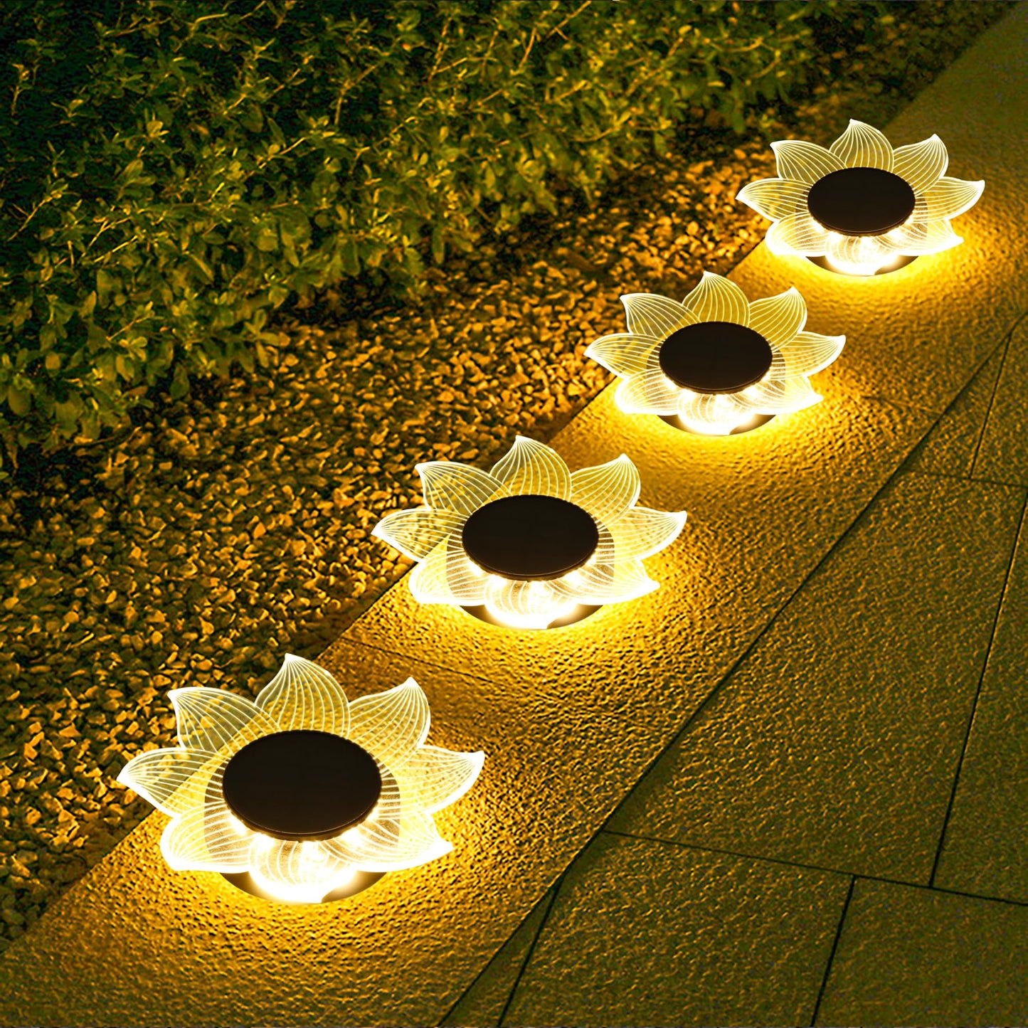 Roaming Light Solar Flower Shaped In-Ground Lights, 3 Pack Waterproof LED Petal Pathway Lights, Outdoor Acrylic Landscape Lights for Garden Yard