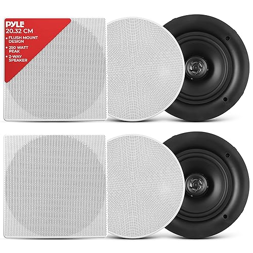 Pyle 8.0" Ceiling Wall Mount Speakers - Pair of 2-Way Full Range Sound Stereo Speaker Audio System Flush Design w/ Electronic Crossover Network