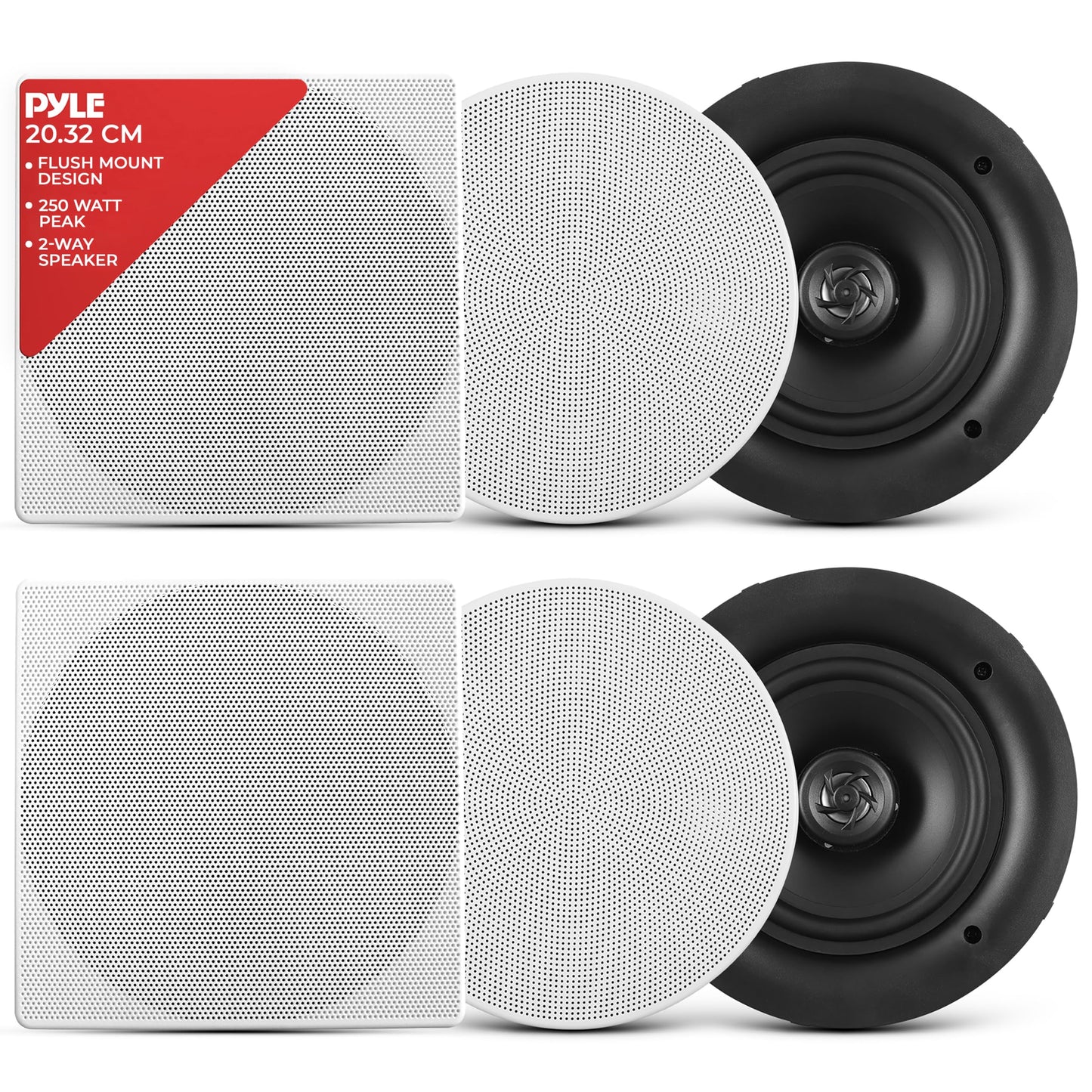 Pyle 8.0" Ceiling Wall Mount Speakers - Pair of 2-Way Full Range Sound Stereo Speaker Audio System Flush Design w/ Electronic Crossover Network