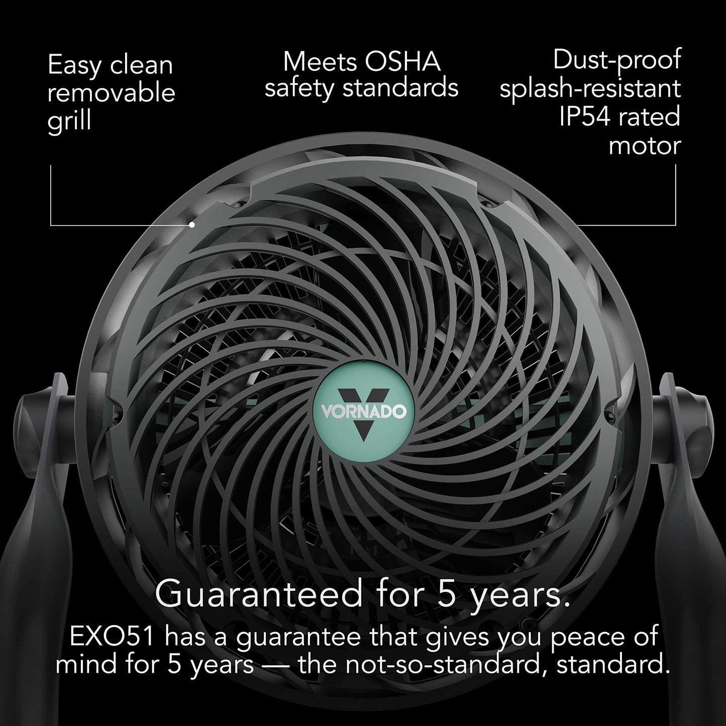 Vornado EXO51 Small Heavy Duty Air Circulator, 3-Speed High Velocity Shop Fan, Dustproof and Water-Resistant, Powerful Motor, Industrial High Impact