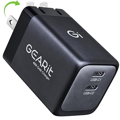 GEARit Compatible with Apple, Samsung, iPhone, iPad & Google Pixel | 48W USB C Charger Block | Fast Charging 2-Port GaN Wall Charger with PD 3.0 & PPS