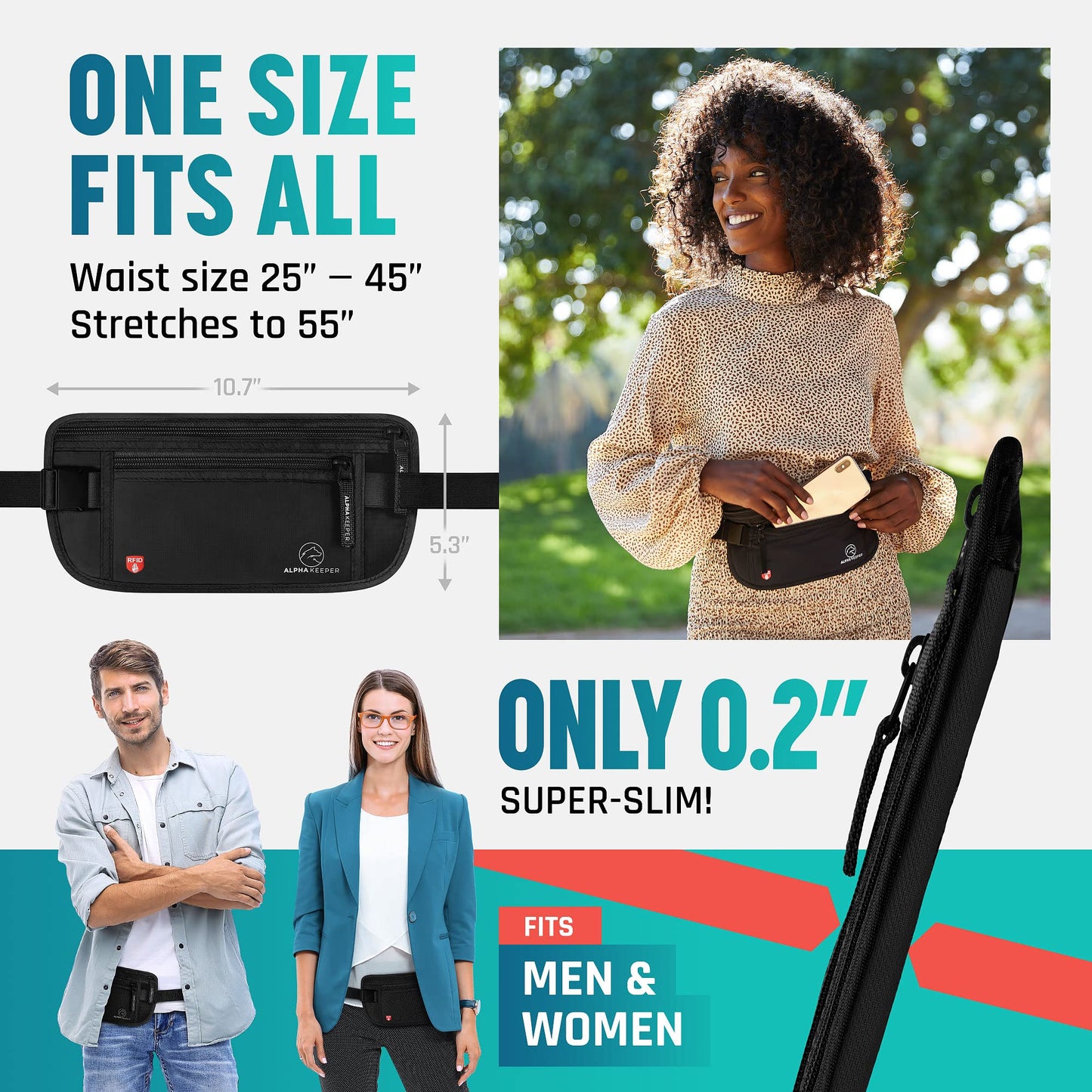 Money Belt for Travel – RFID Slim Passport Holder and Anti-Theft Bag for Men and Women, Hidden Pouch Under Clothes to Protect Information and Money