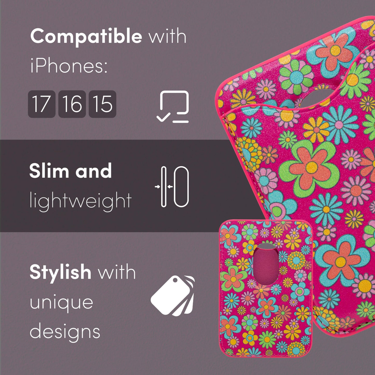 XO Poppy Cute MagSafe Wallet Magnetic Card Holder for iPhone 17 16 15 Pro Max - Slim Vegan Leather Floral Phone Wallet, Anti-Demagnetization Shield