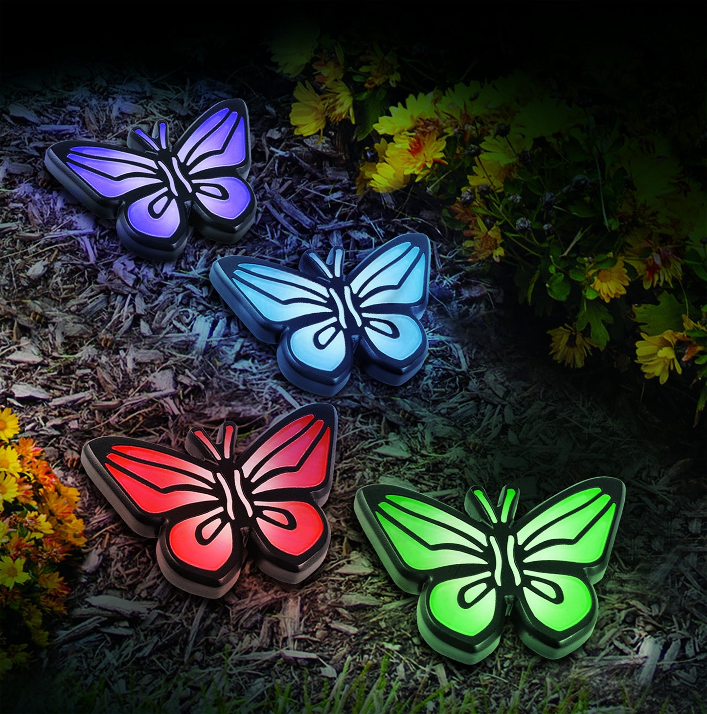 IdeaWorks Butterfly Lights-Sets of 4-Solar Powered-Automatically Turns On at Dusk & Off at Dawn-Space Each Light up to 32”-Easy Installation