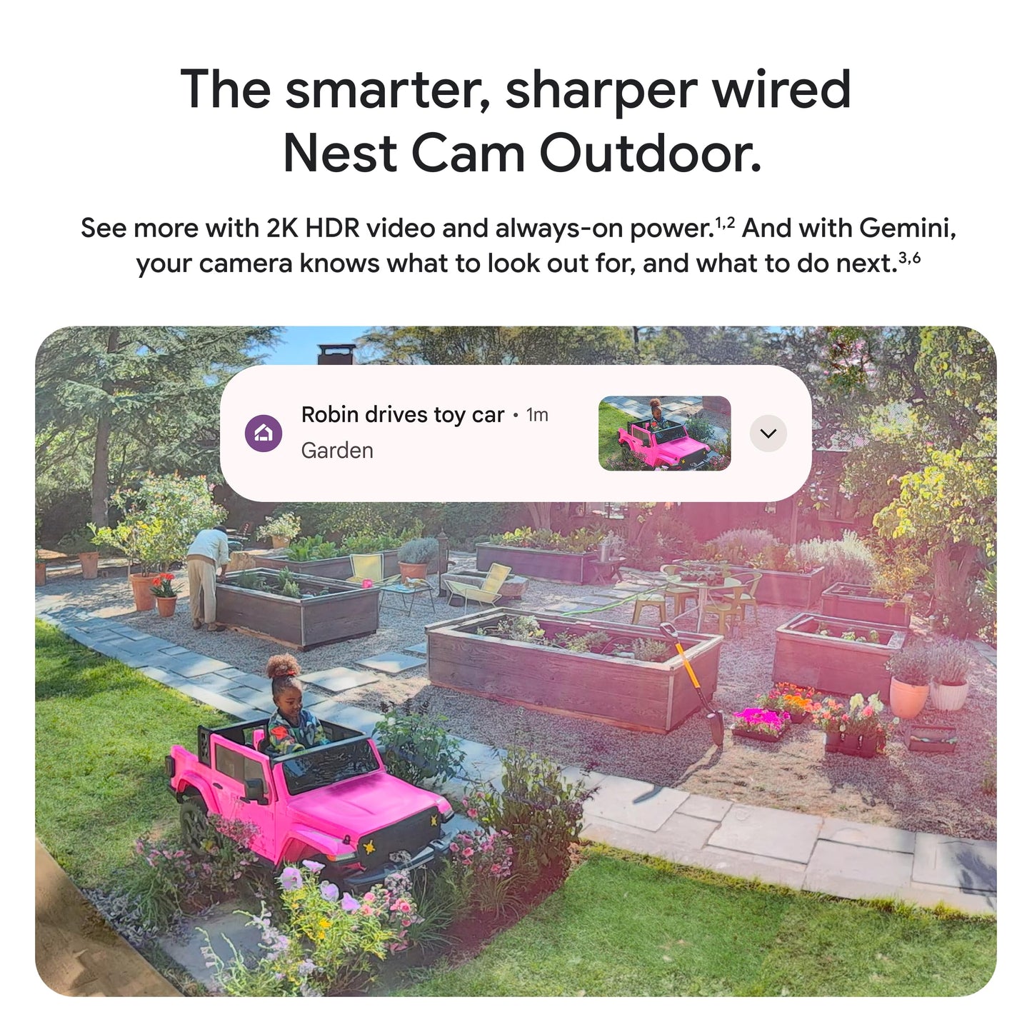Google Nest Cam Outdoor (Wired, 2nd Gen) - Security Camera with 2K Video and Gemini, Night Vision, 2-Way Audio - Works with Google Home - 2025 Model