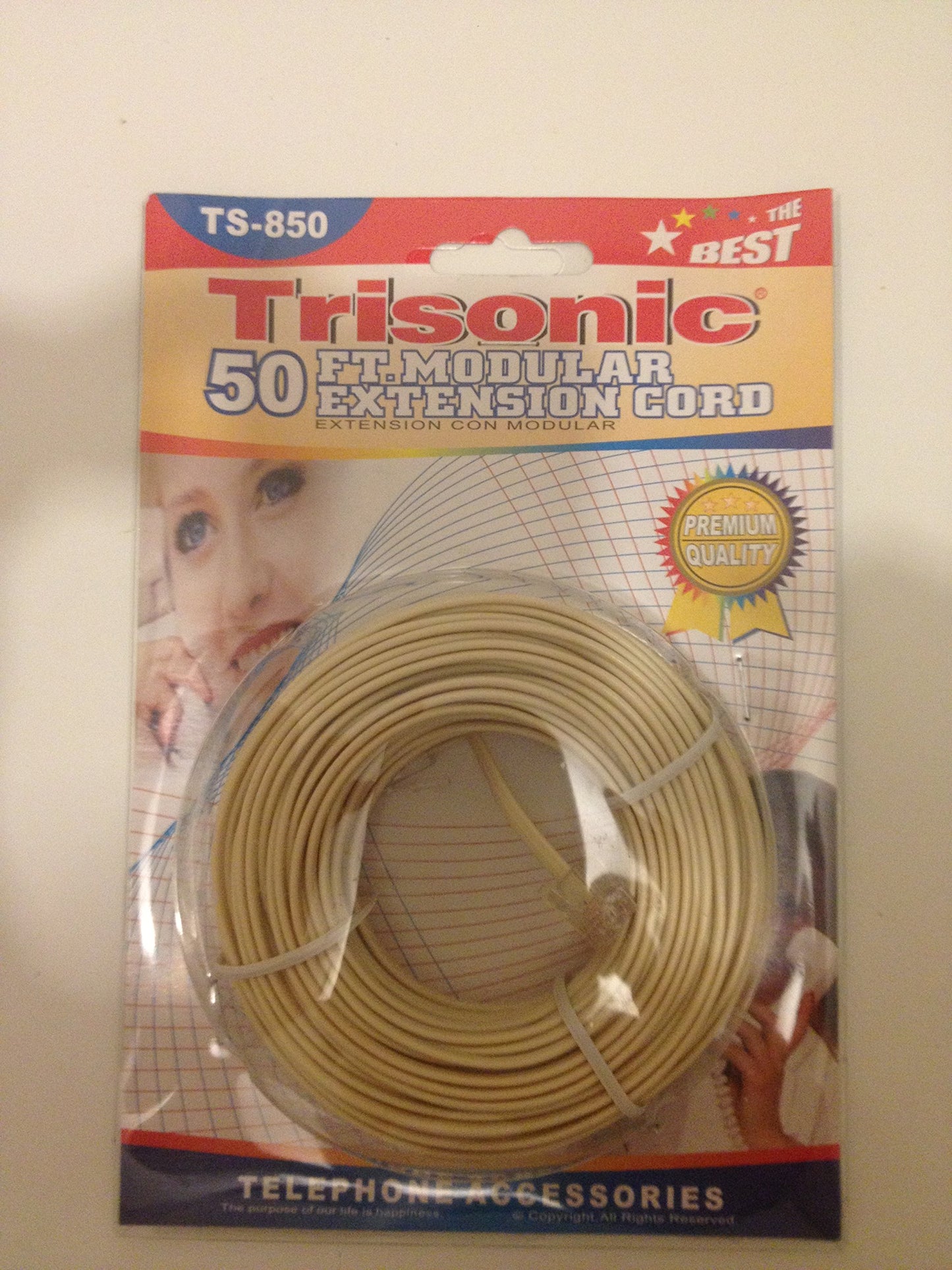 Trisonic 50 feet Telephone Phone Extension Cord Cable Line Wire (50 Feet, Ivory)