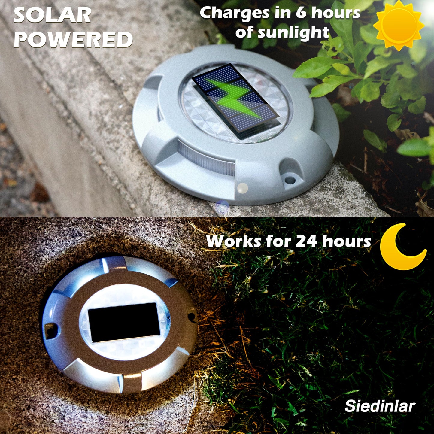 SIEDiNLAR Solar Deck Lights Driveway Dock LED Light Solar Powered Outdoor Waterproof Road Markers for Step Sidewalk Stair Garden Ground Pathway Yard 4