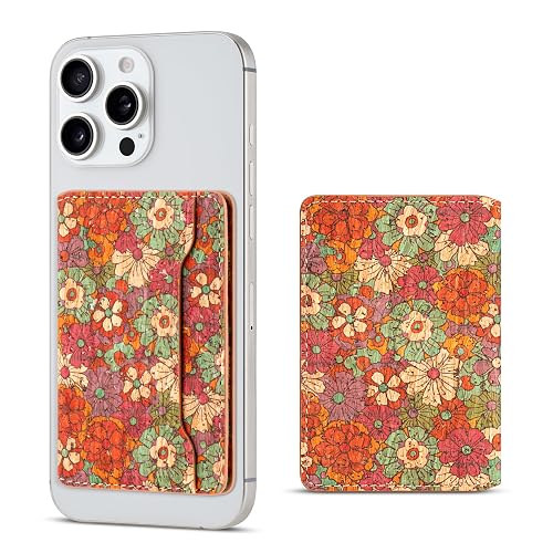 maogoam Magnetic Flower Leather Wallet Compatible With MagSafe, Leather Magnetic Bifold Cards Holder for Women, Ultra Slim Wallet for iPhone, Fit 4