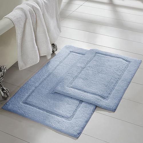 Modern Threads 2-Pack Solid Loop with Non-Slip Backing Bath Mat Set 17-inch by 24-inch & 21-inch by 34-inch, Light Blue