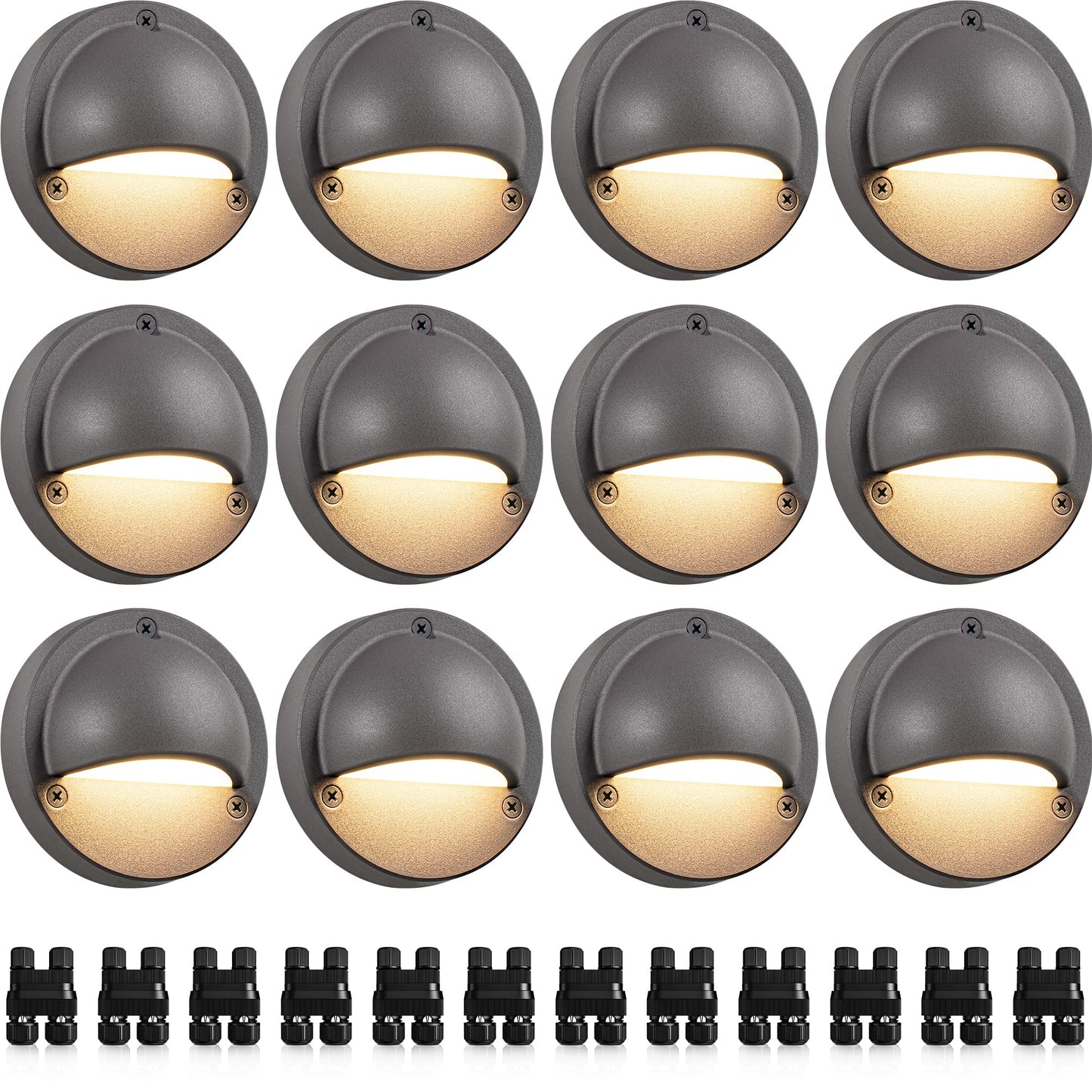 SUNVIE 12 Pack Low Voltage Deck Lights 5W LED Landscape Step Stair Lights Outdoor with Fastlock2 Wire Connector 3000K 12-24V Accent Lighting