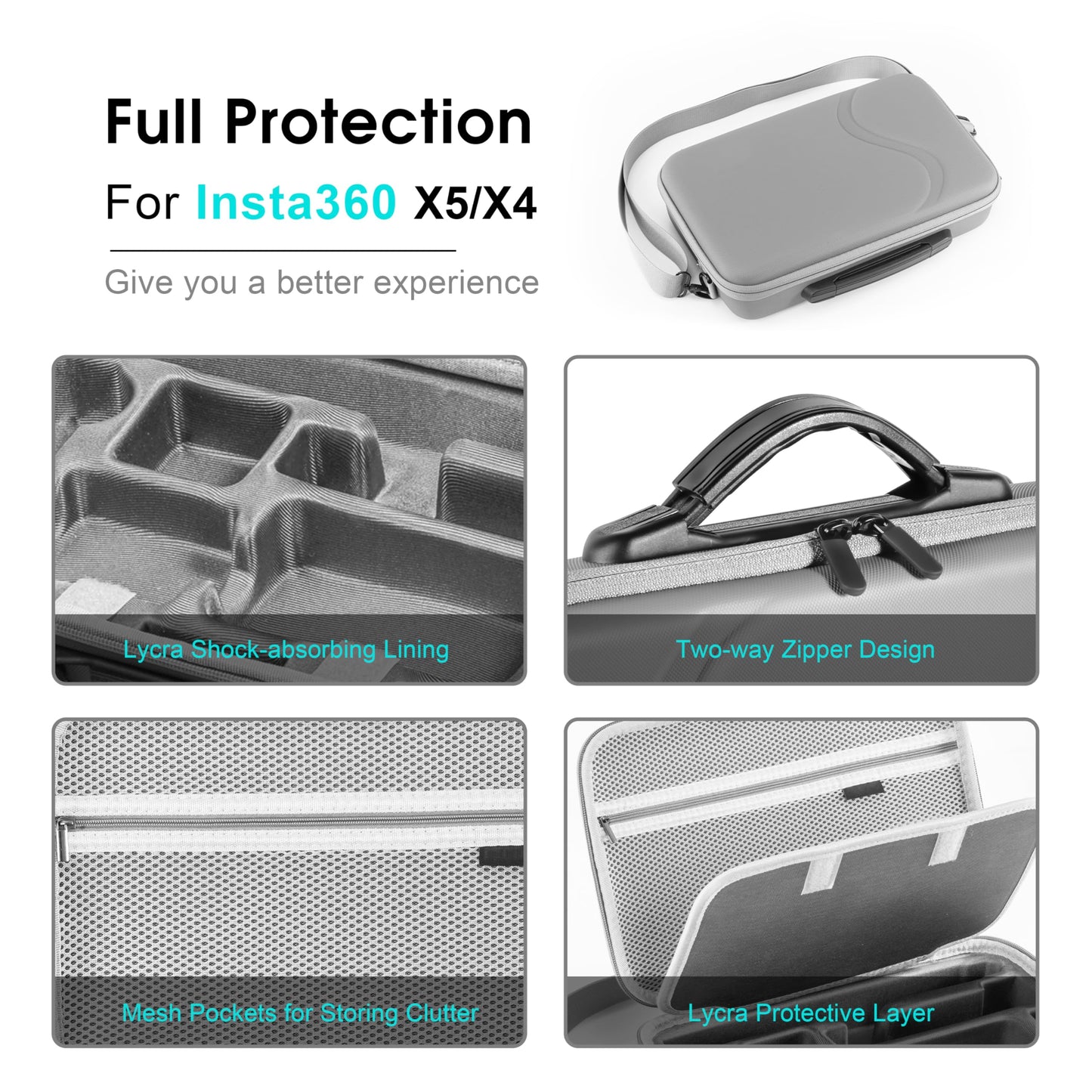 Carrying Case for Insta360 X5, Large Capacity Storage Travel Bag Protective Case Organizer for Insta 360 X5 X4 Accessories, for Charging Hub, Bullet