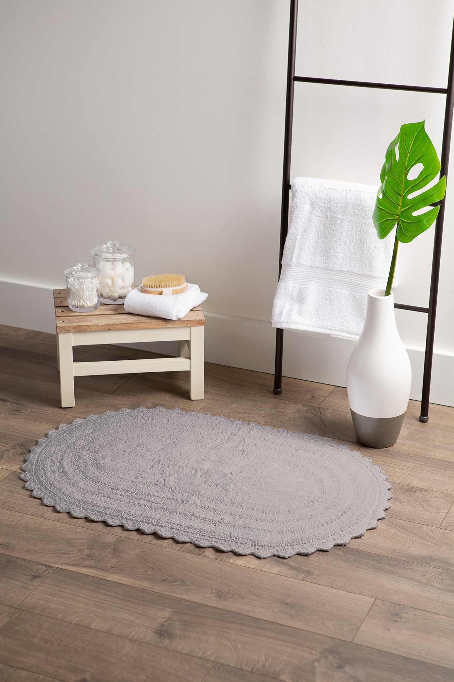 DII Crochet Collection Reversible Bath Mat, Small Oval, 17x24, Gray
