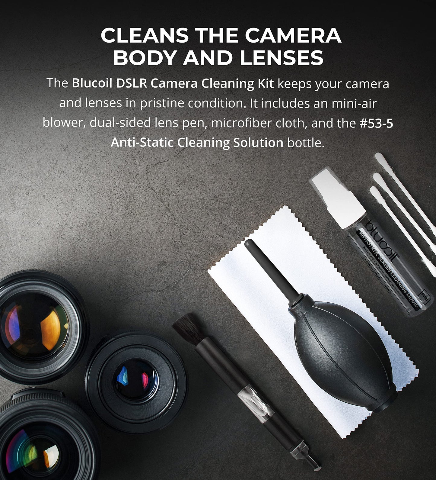 Blucoil Camera Cleaning Kit with Mini-Air Blower and Dual-Sided Lens Pen for DSLR, SLR, Mirrorless Digicam - Compatible with Canon, Nikon, Pentax