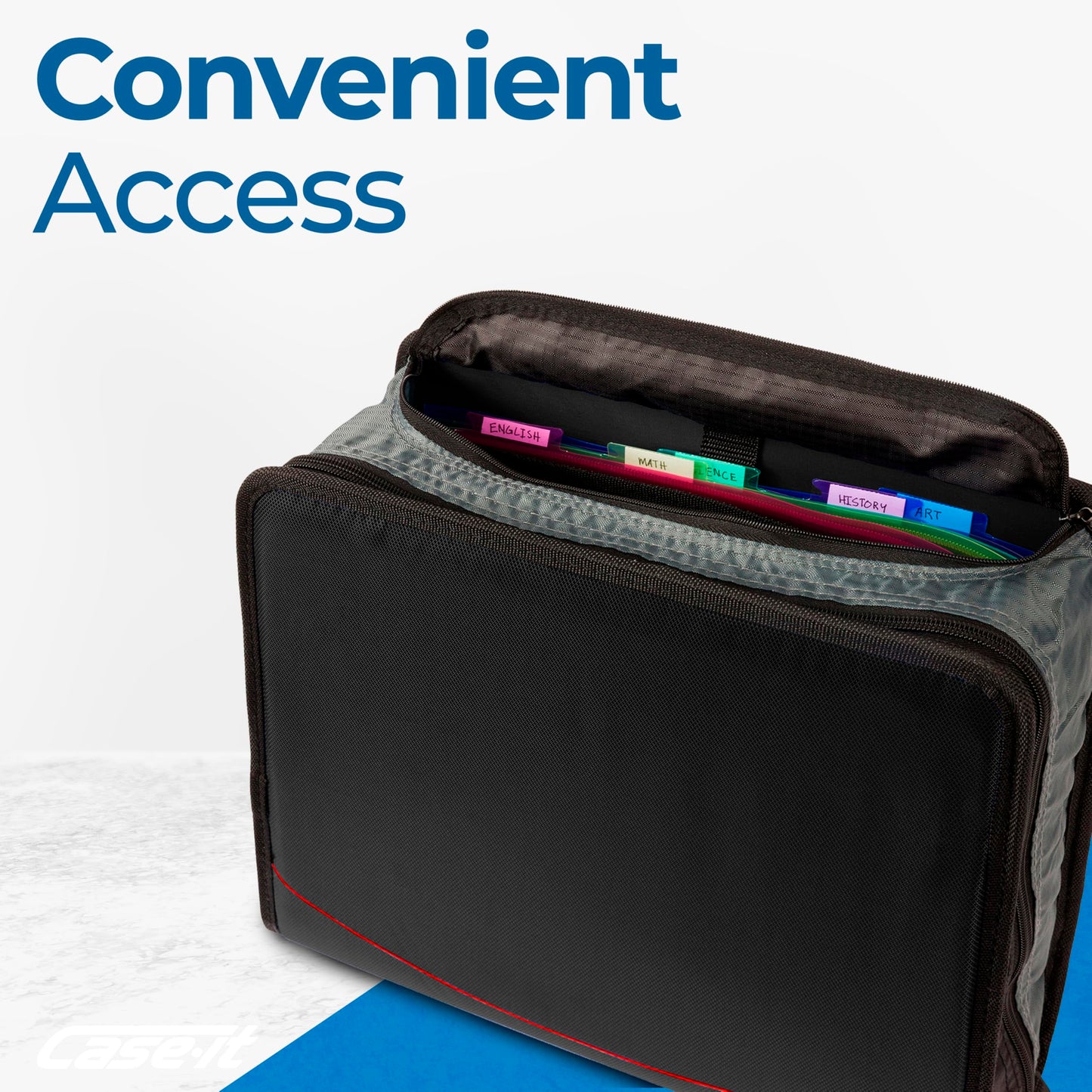Case-it The Mighty Zip Tab Zipper Binder - 3 Inch O-Rings - 5 Color Tab Expanding File Folder - Multiple Pockets - 600 Sheet Capacity - Comes