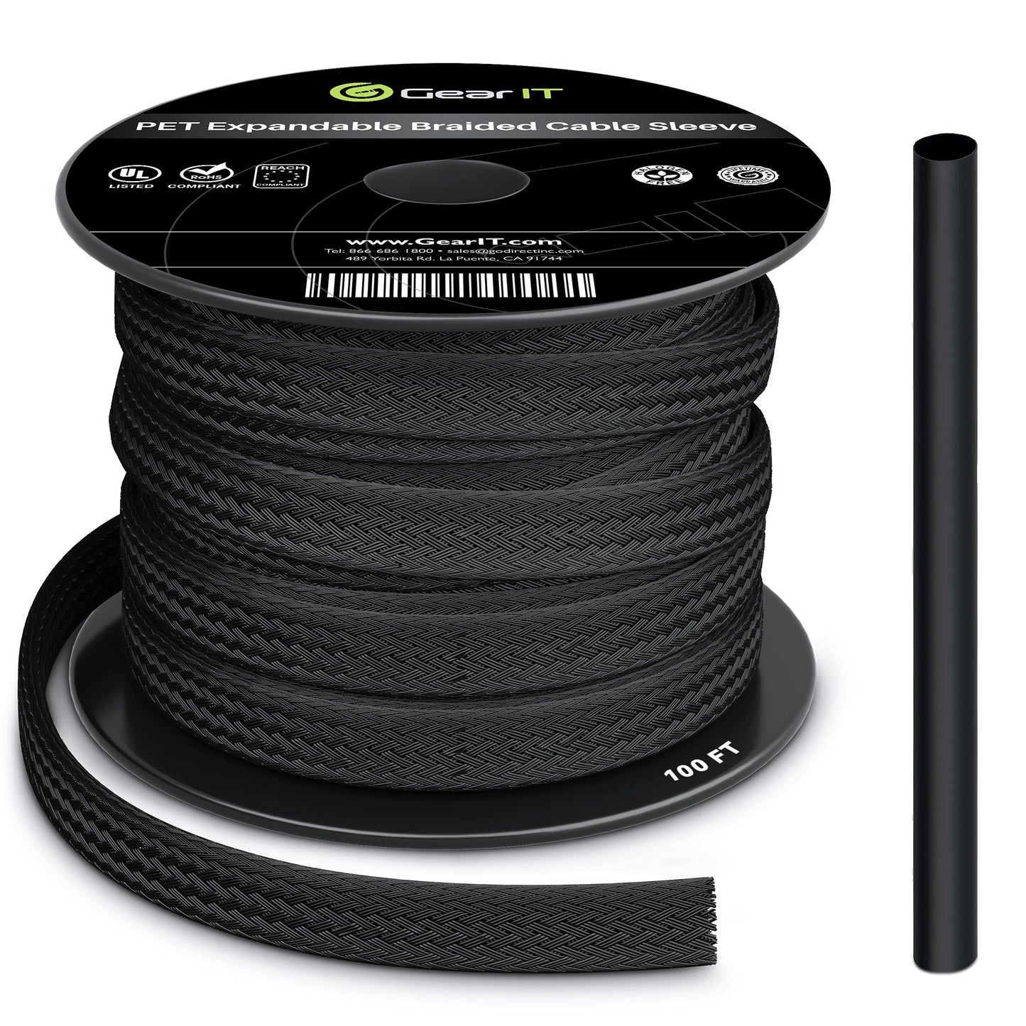 GEARit 100ft Black 1/4 Inch PET Expandable Cable Management Sleeve Wire Loom Cord Cover for USB, Power, Audio Video Cables