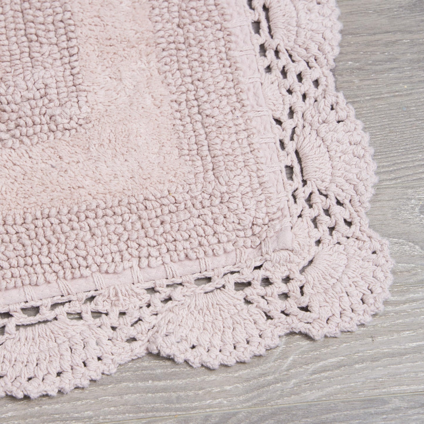 Laura Ashley Absorbent Bath Mat Reversible Crochet Soft and Plush Bathroom Mat 100% Cotton 17x24 Bath Rug, Blush Pink