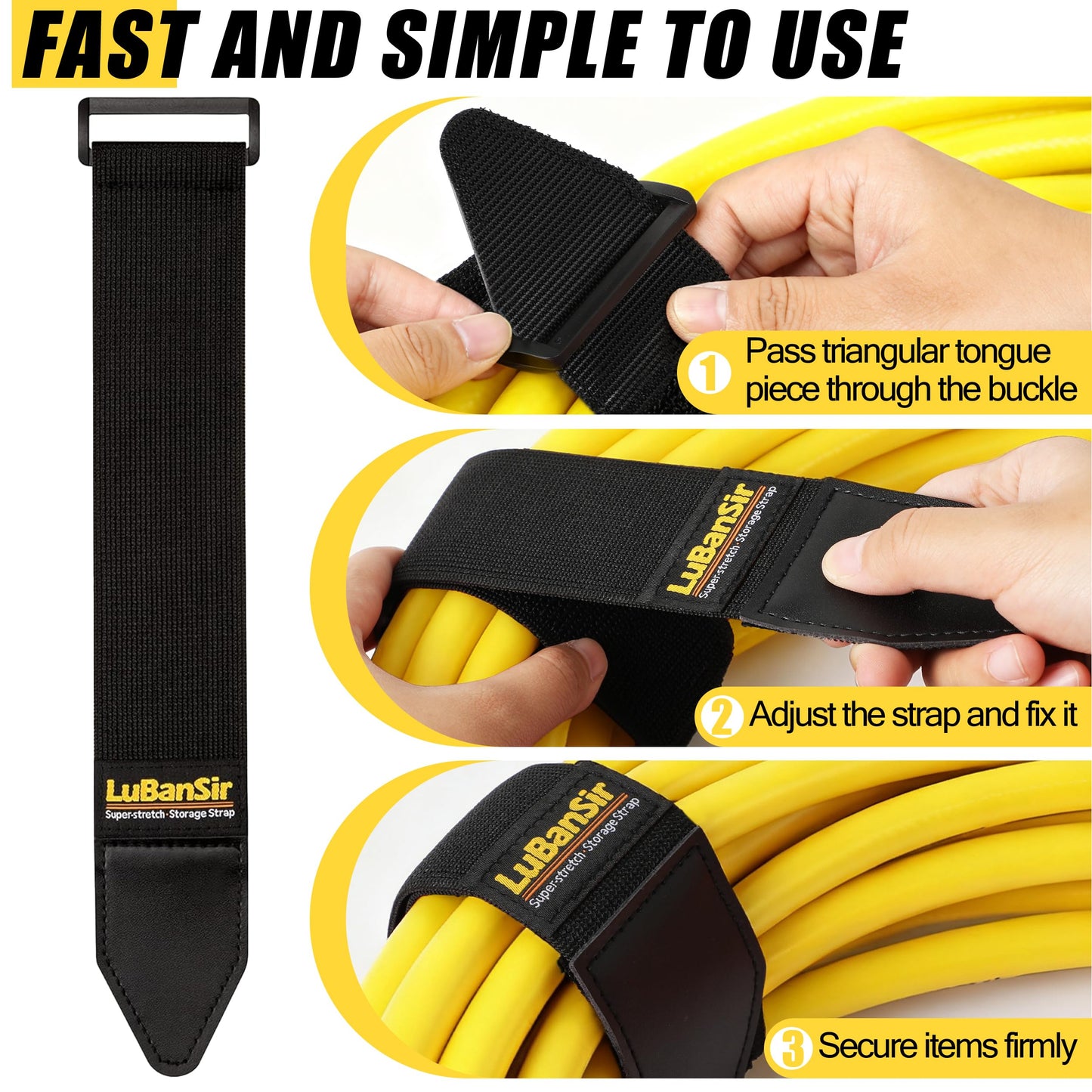 LuBanSir Cinch Straps - 2" x 18" (6 Pack) Elastic Hook and Loop Storage Straps with Buckle for Bicycle, Truck, Boat and More for Extension Cords
