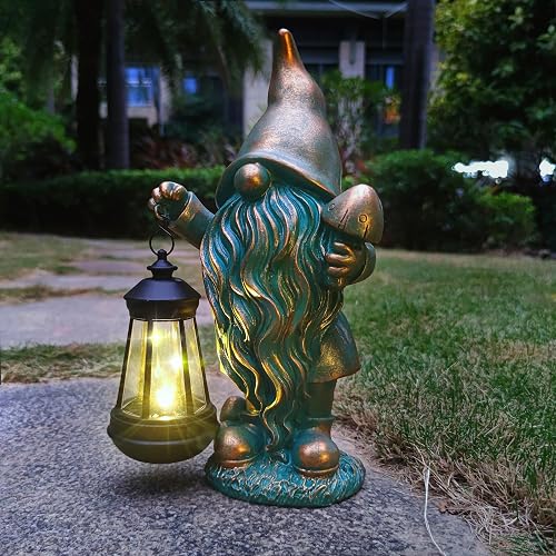 JOYBEE Garden Statues Gnomes with Solar Lantern Outdoor Decor-Gnomes Solar Figurines Lights Decorations for Patio Yard Lawn Ornaments-Gifts