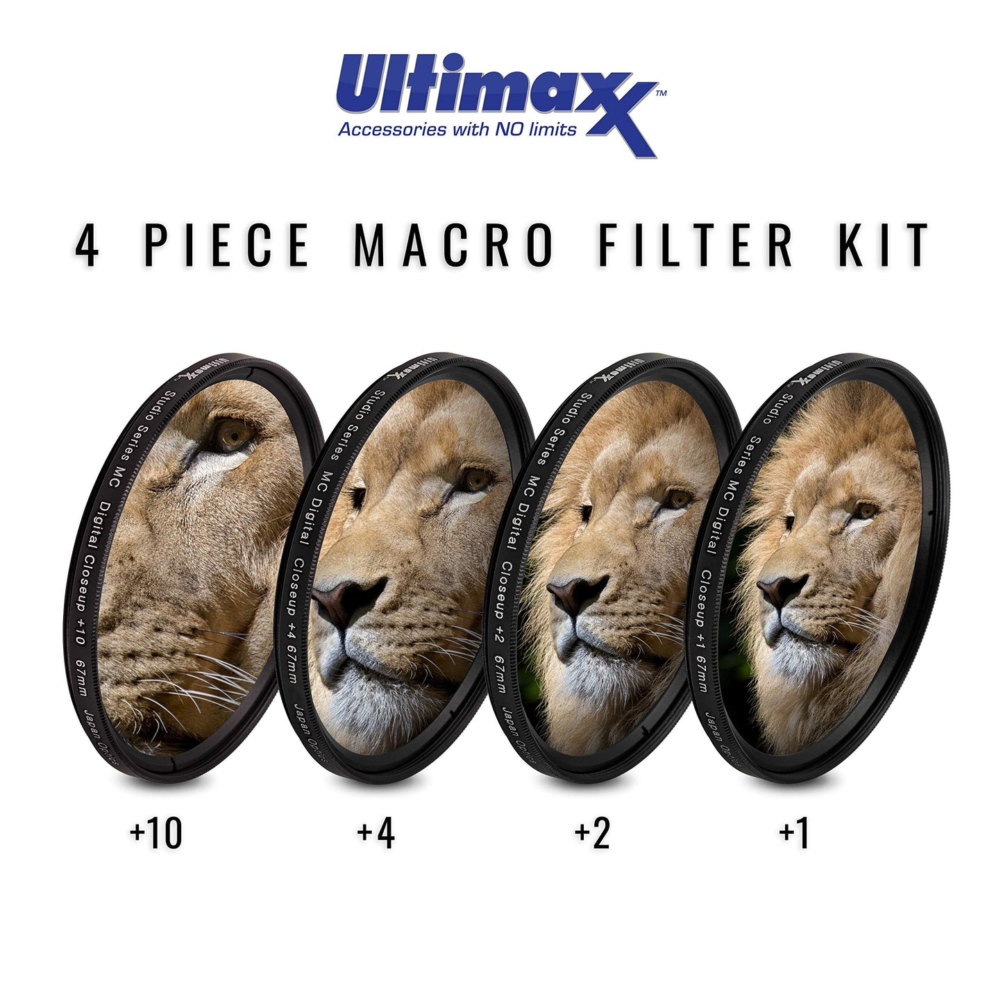 82MM Ultimaxx Professional Four Piece HD Macro Close-up Filter Kit (1, 2, 4, 10 Diopter Filters) for Camera Lens with 82MM Filter Thread