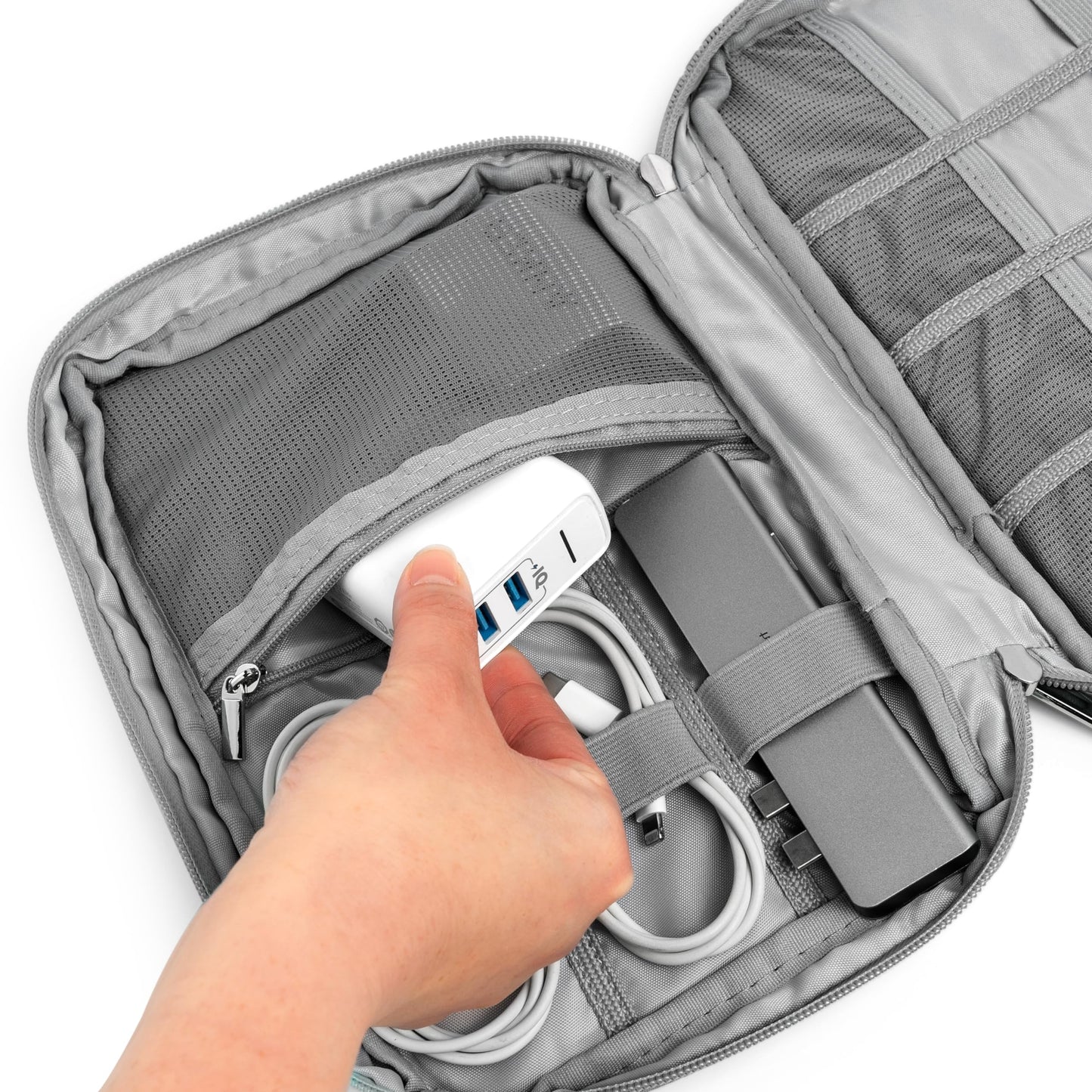Pavilia Tech Organizer Case - Cable & Charger Storage, Travel Accessories for Men, Gray