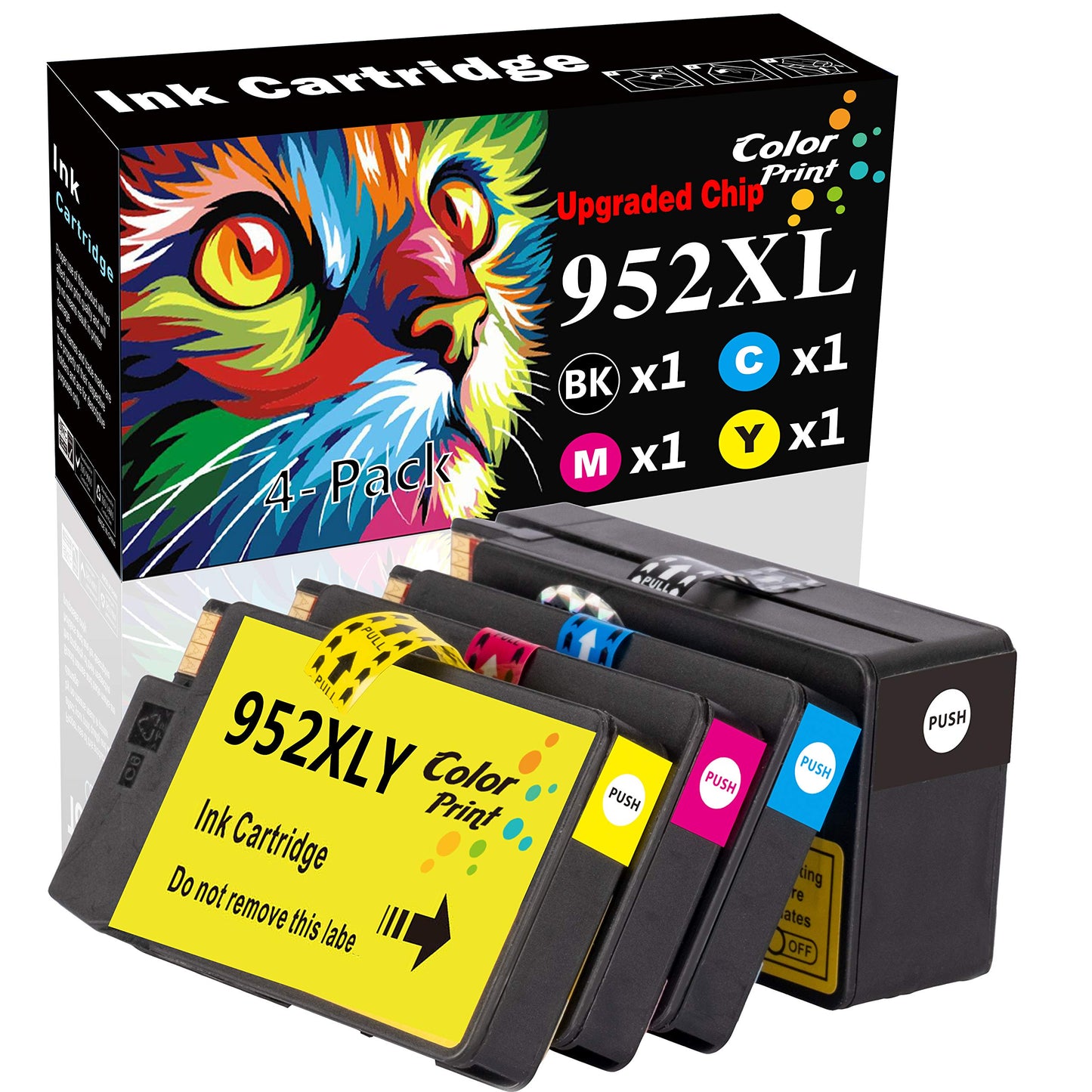 4-Pack Upgraded Chip Colorprint Compatible 952XL 952 Ink Cartridge for OfficeJet Pro 8710 8720 8740 8216 8200 8210 8218 8700 8724 8725 8726 8727 8728
