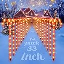 COOLWUFAN 24 Pack Chrismas Candy Cane Lights, 33'' Light Up Candy Cane Chrismas Decoration Outdoor Yard, Waterproof Xmas Outside Decor Pathway Lights