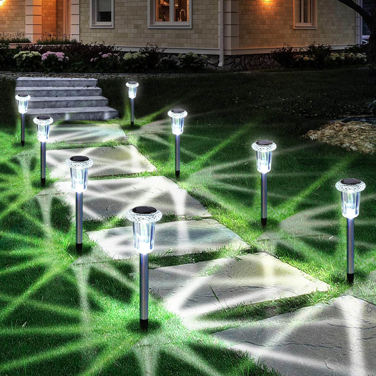 Eyrosa Solar Outdoor Lights, 10 Pack Waterproof Stainless Steel Solar Stake Lights for Pathway Garden Yard Path Walkway Driveway Lawn Patio Outside