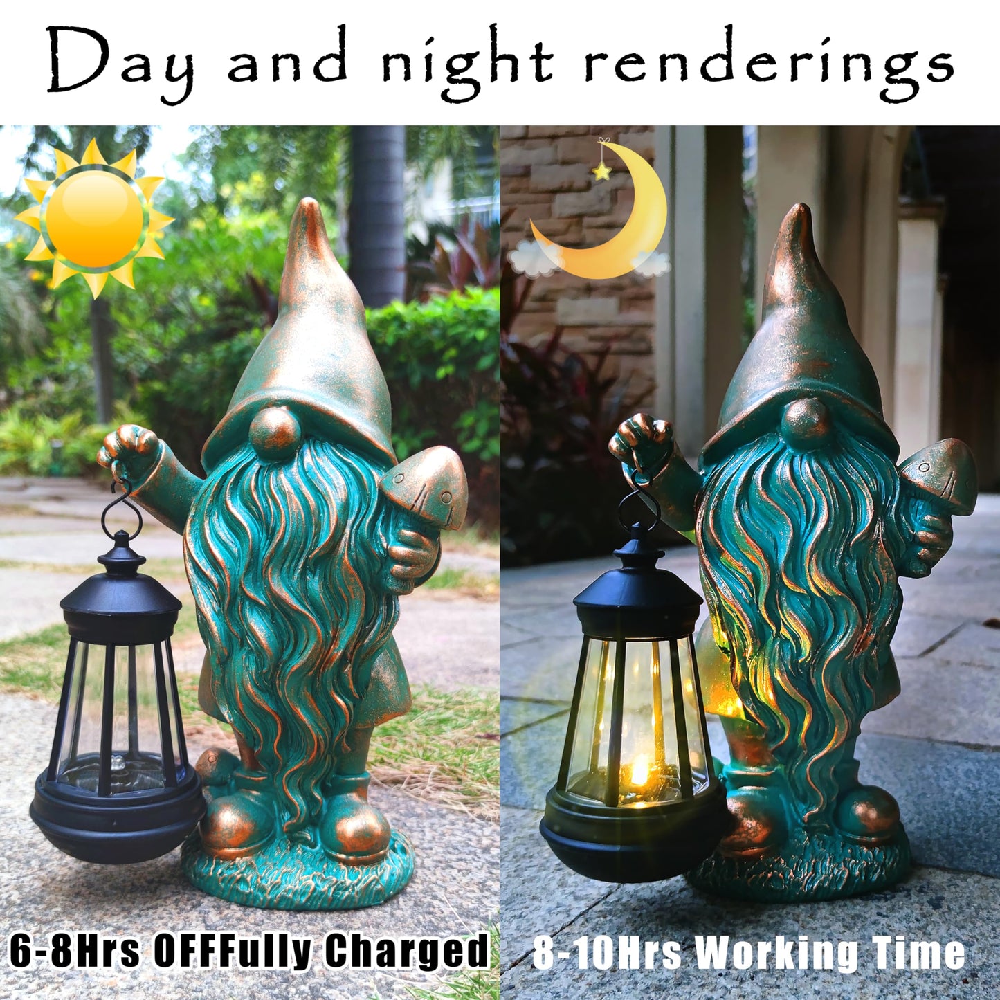 JOYBEE Garden Statues Gnomes with Solar Lantern Outdoor Decor-Gnomes Solar Figurines Lights Decorations for Patio Yard Lawn Ornaments-Gifts