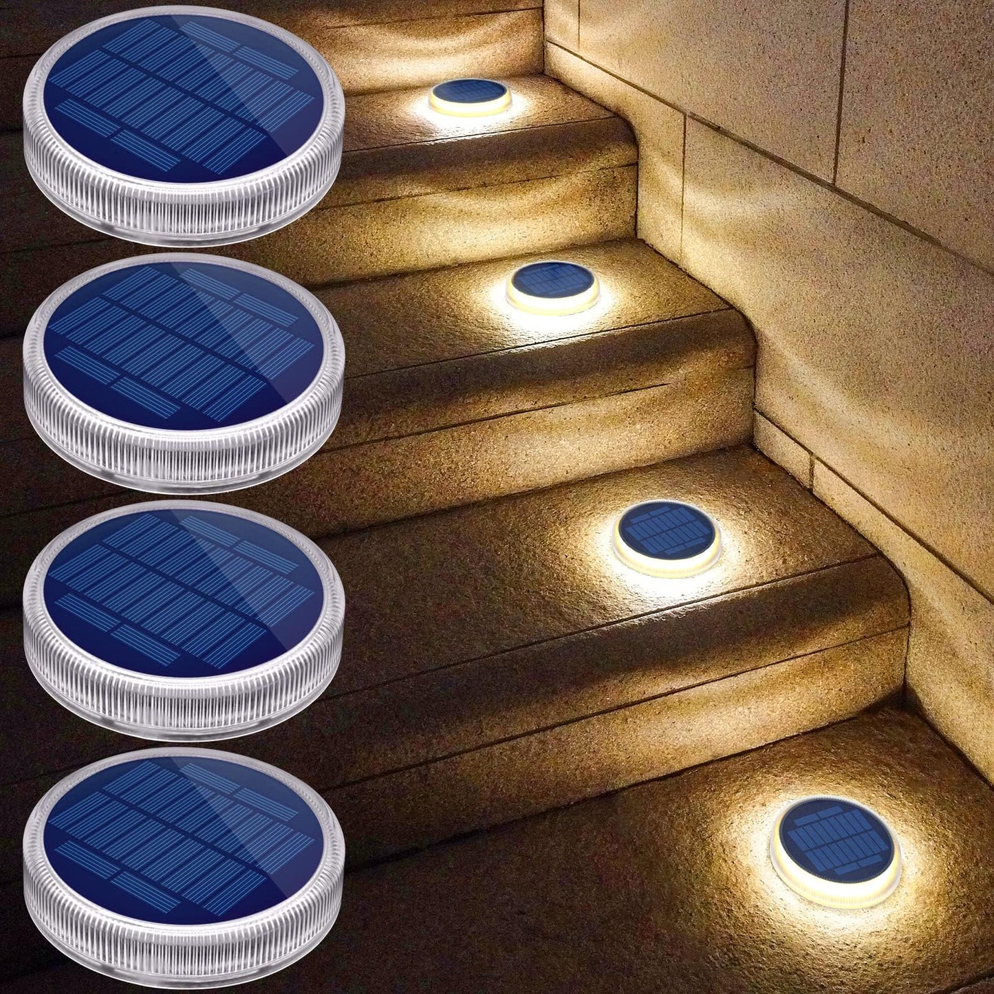 Solar Dock Lights Outdoor Waterproof Stick on Boat Deck Step Stair Driveway Lights Solar Powered for Outside Concrete Flat Disks Patio Ground RV