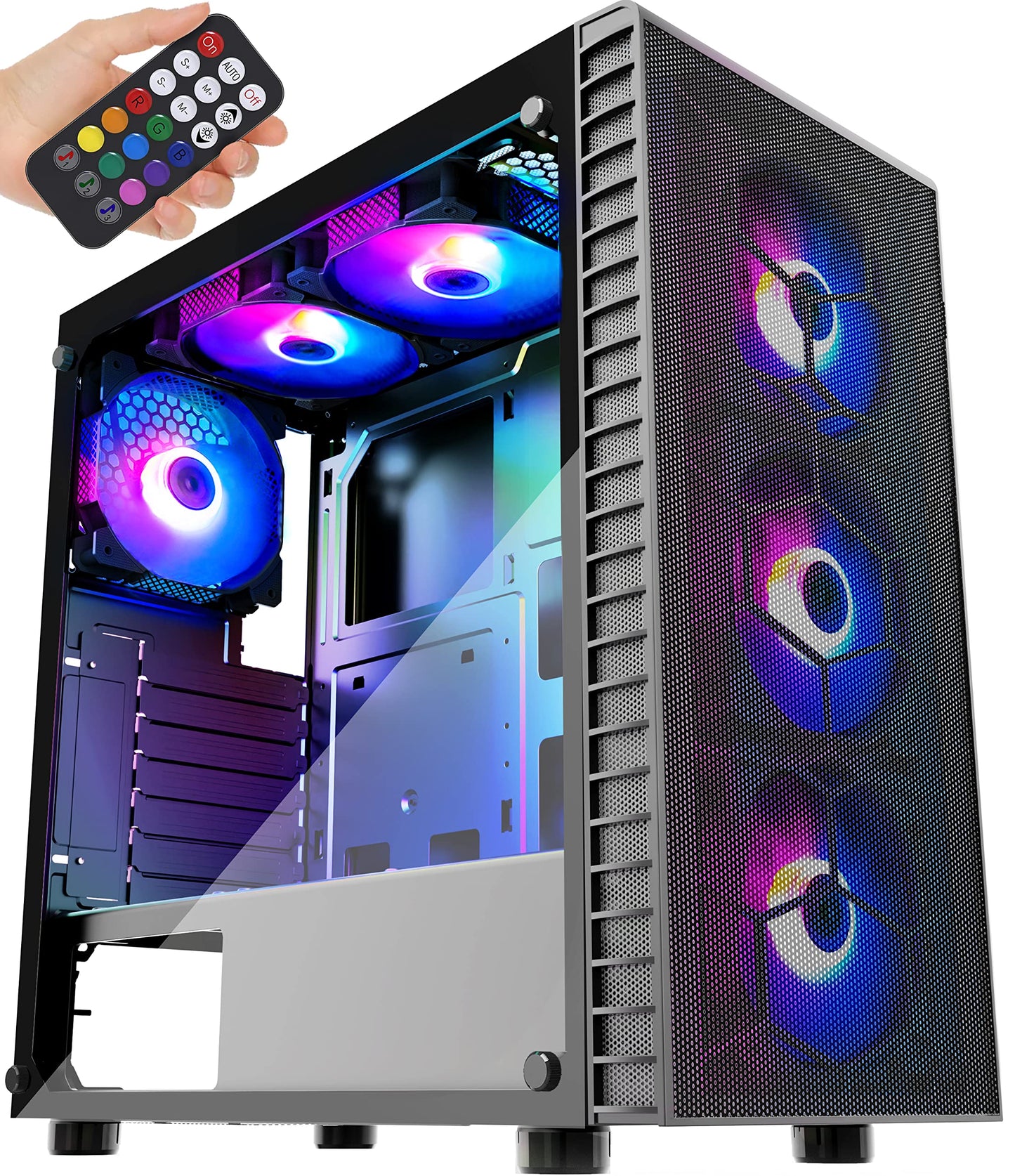 MUSETEX Mesh ATX Mid-Tower Computer Gaming Case with 6 PCS × 120mm LED ARGB Fans USB 3.0 Port Mesh Front Panel & Tempered Glass PC Chassis(G05MN6-HW)