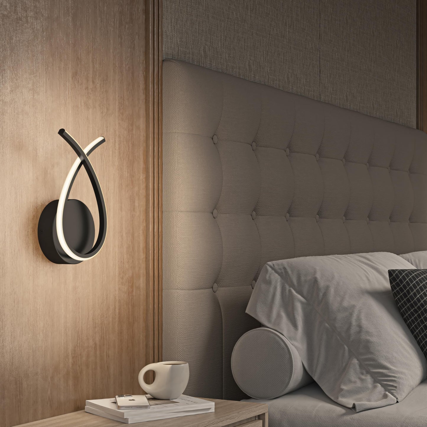 artika Gamma Modern LED Wall Sconce - 550 Lumens, 5 CCT White (2700K-5000K), Dimmable, Integrated LED, 50,000 Hr Lifespan, Loop Design - Matte Black