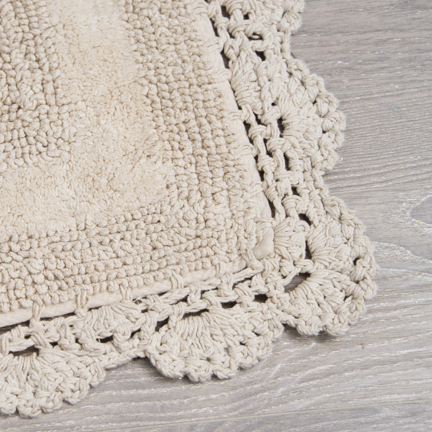 Laura Ashley Absorbent Bath Mat Reversible Crochet Soft and Plush Bathroom Mat 100% Cotton 24x40 Bath Rug, Linen