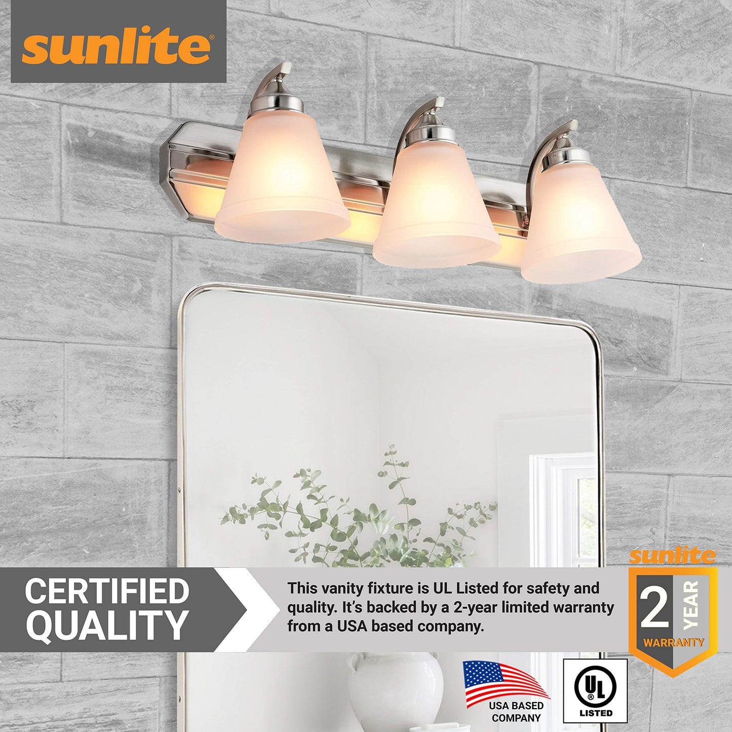 Sunlite 45057 24-Inch Modern Incandescent Vanity Bell Shaped Light Fixture, Max 100 Wattage, 120 Volts, 3 Medium E26 Base Sockets (A19), Frosted