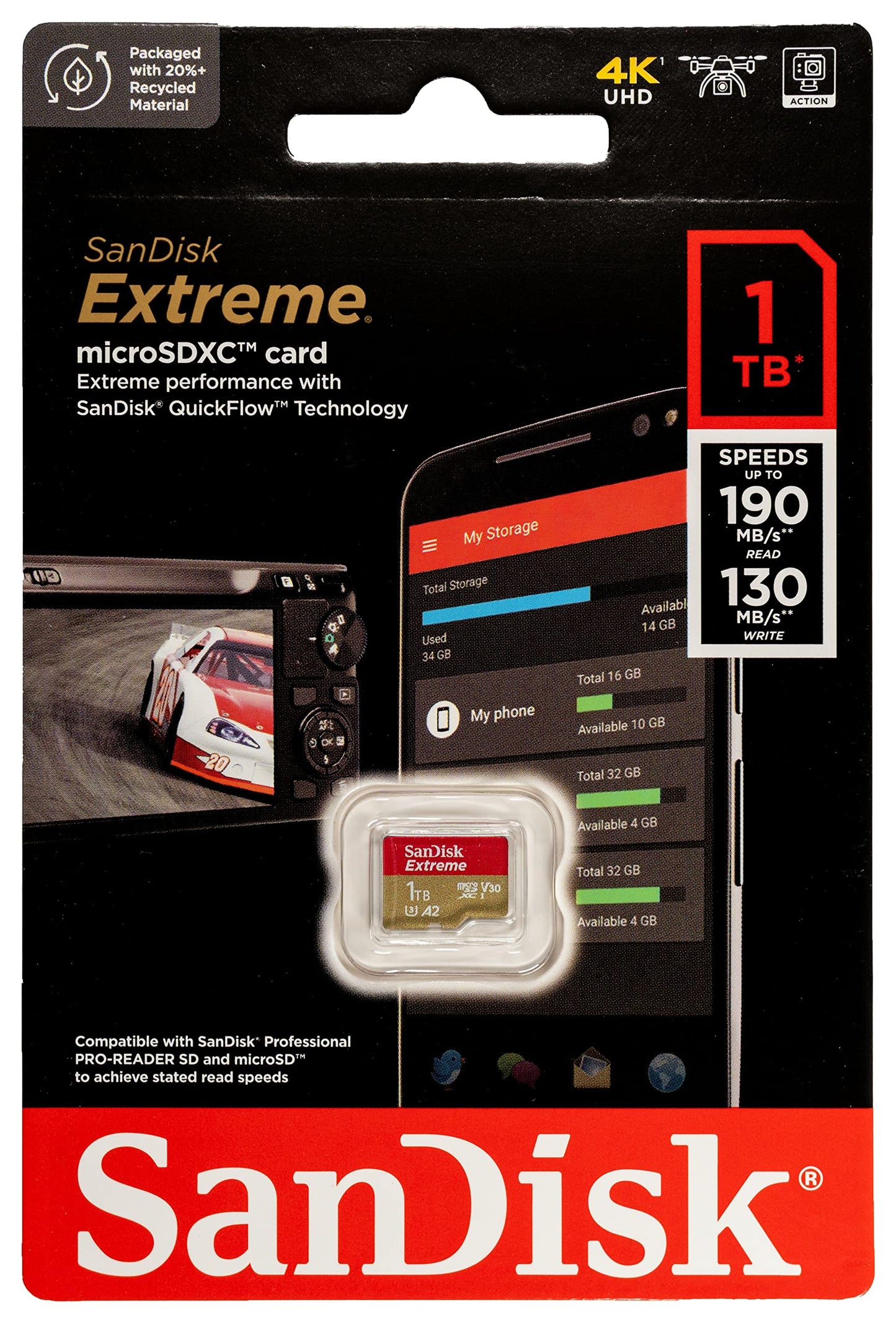 SanDisk 1TB Extreme MicroSDXC Memory Card Compatible with DJI Osmo 360 and Osmo Action 5 Pro Handheld Camera (SDSQXAV-1T00-GN6MN) U3 A2 V30 Bundle