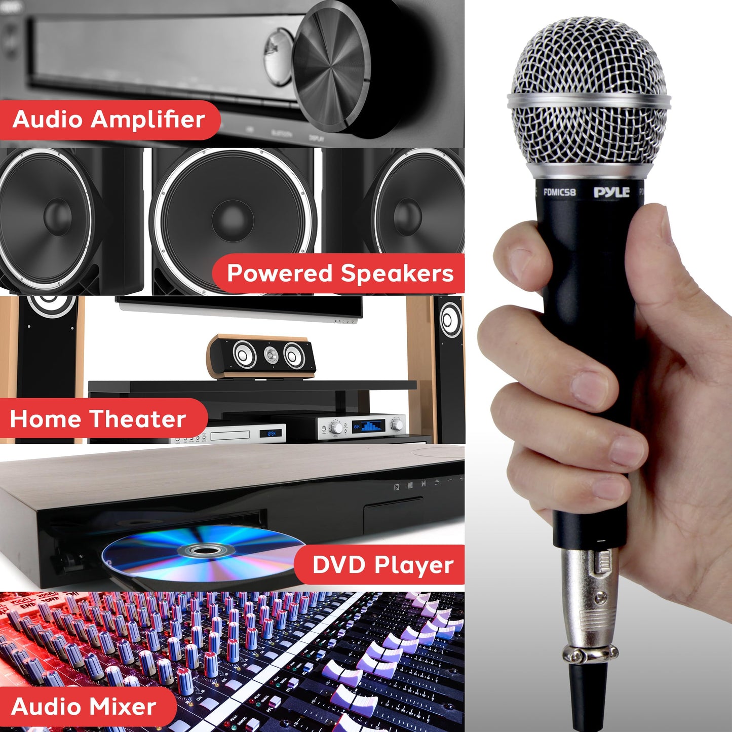 Pyle Professional Dynamic Microphone - 4-Pack Unidirectional Handheld Mic with Built-in Pop Filter, High Signal Output, 15 ft. XLR Audio Cable, Ideal