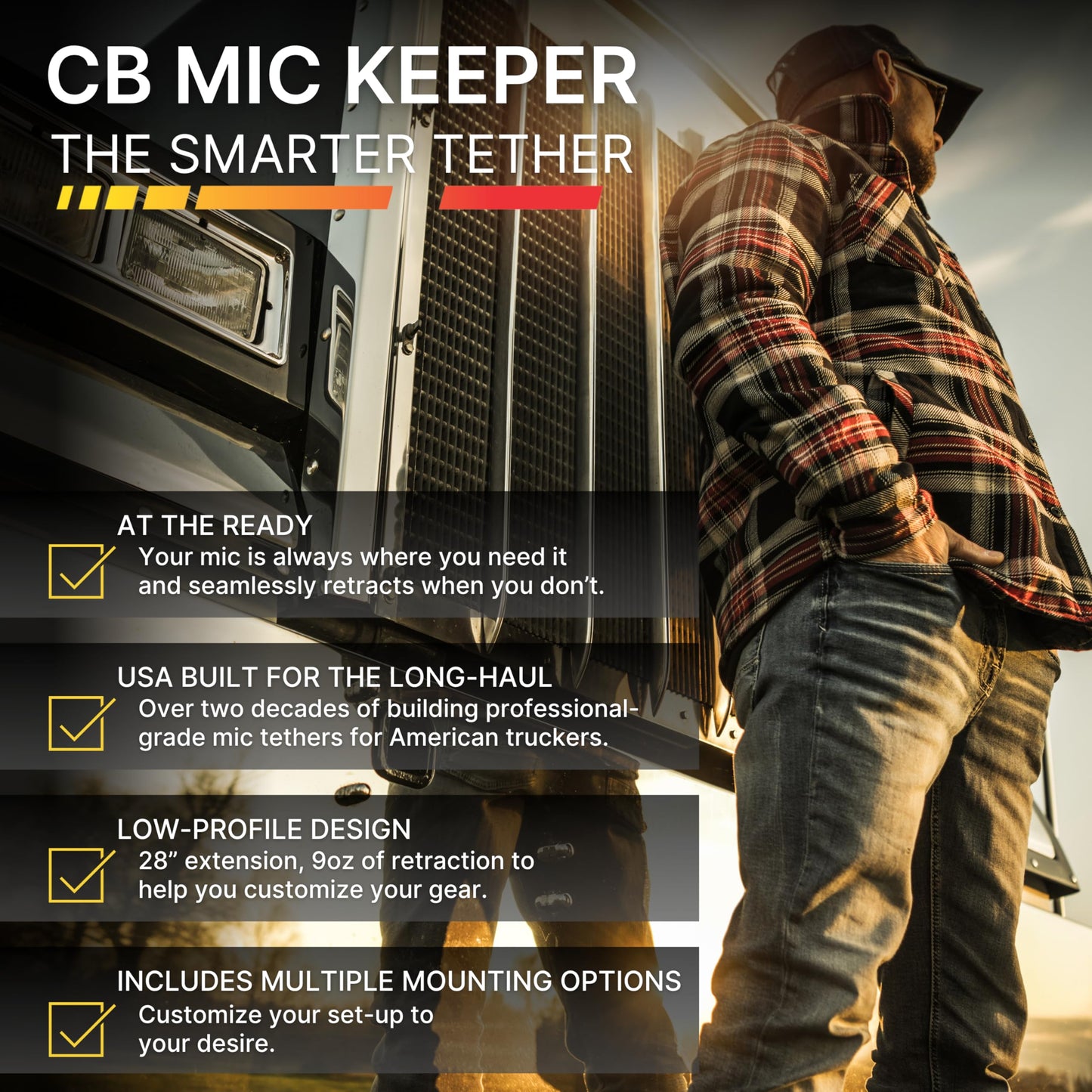Gear Keeper CB Radio Microphone Keeper - Retractable Mic Holder With Heavy Duty Snap Clip Mount for Truck Radio - CB Radio Accessories With Lanyard &