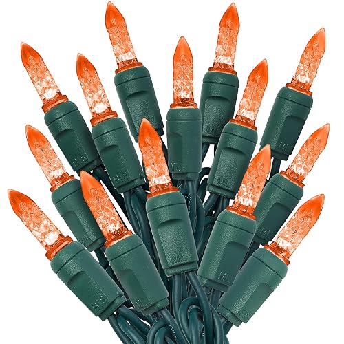 HLO Lighting M6 Orange LED Christmas Lights | LED Mini Christmas Lights for Indoor and Outdoor Use | 70 Bulbs