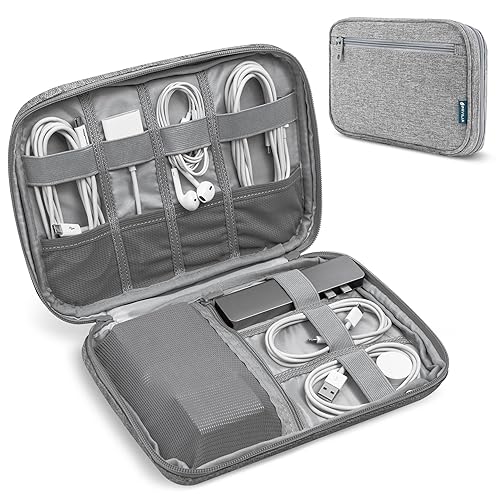 Pavilia Tech Organizer Case - Cable & Charger Storage, Travel Accessories for Men, Gray