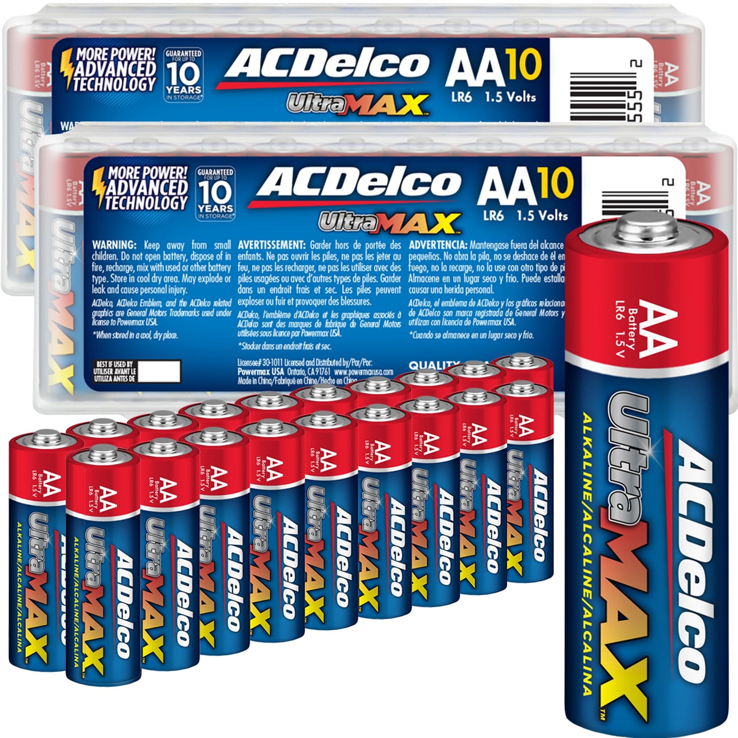 Powermax ACDelco UltraMAX 20-Count AA Batteries, Alkaline Battery with Advanced Technology, 10-Year Shelf Life, Recloseable Packaging