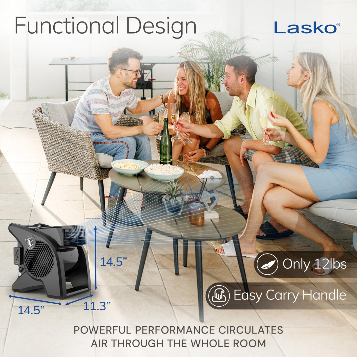Lasko High Velocity Portable Pivoting Blower Fan - 15" - U15617 - Black