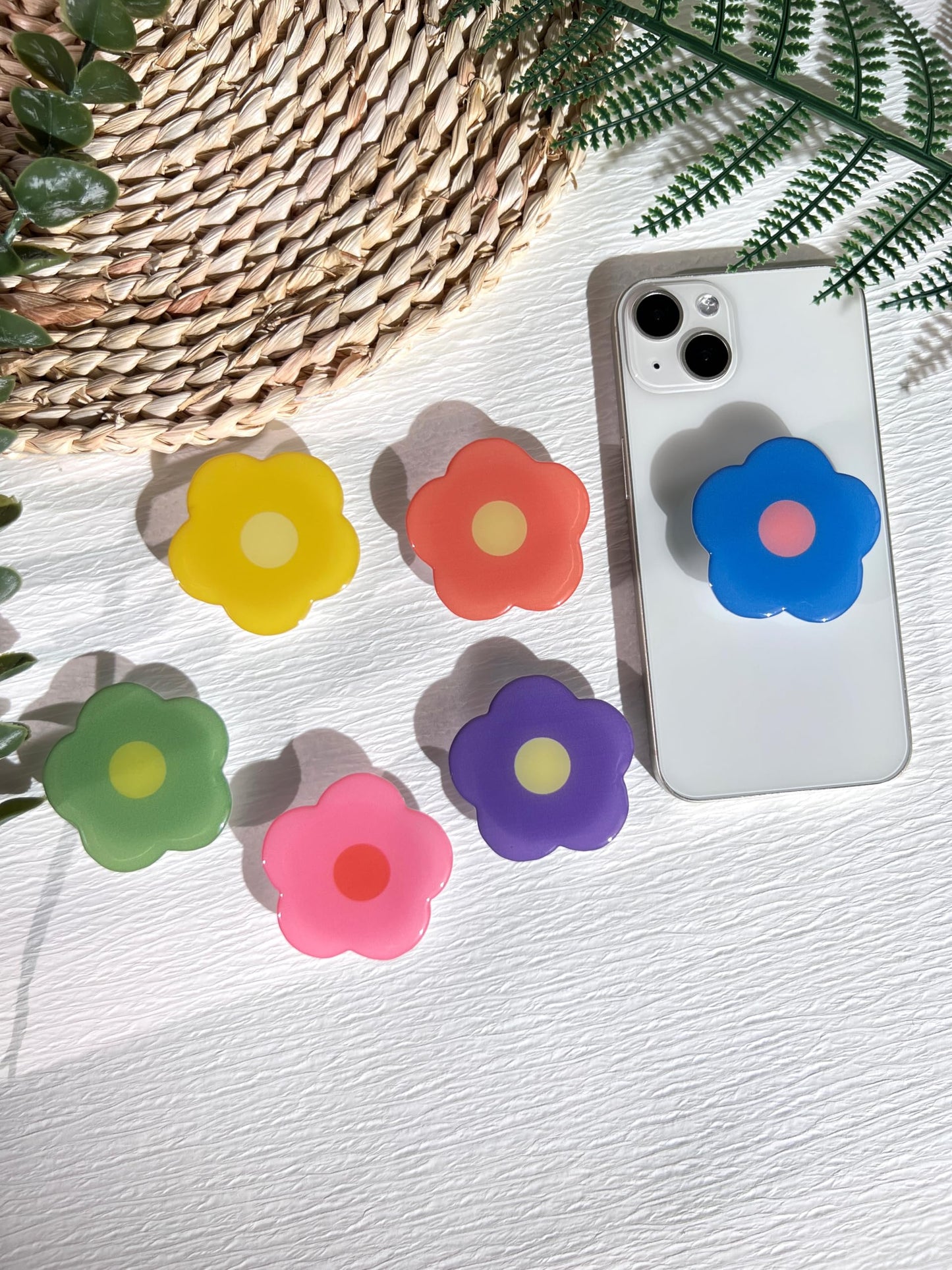 Cartoon Flowers Phone Grip Stand, Cute Clear Cell Phone Holder,Collapsible Cell Phone Accessory, Phone Charms Holder Support with Transparent Base