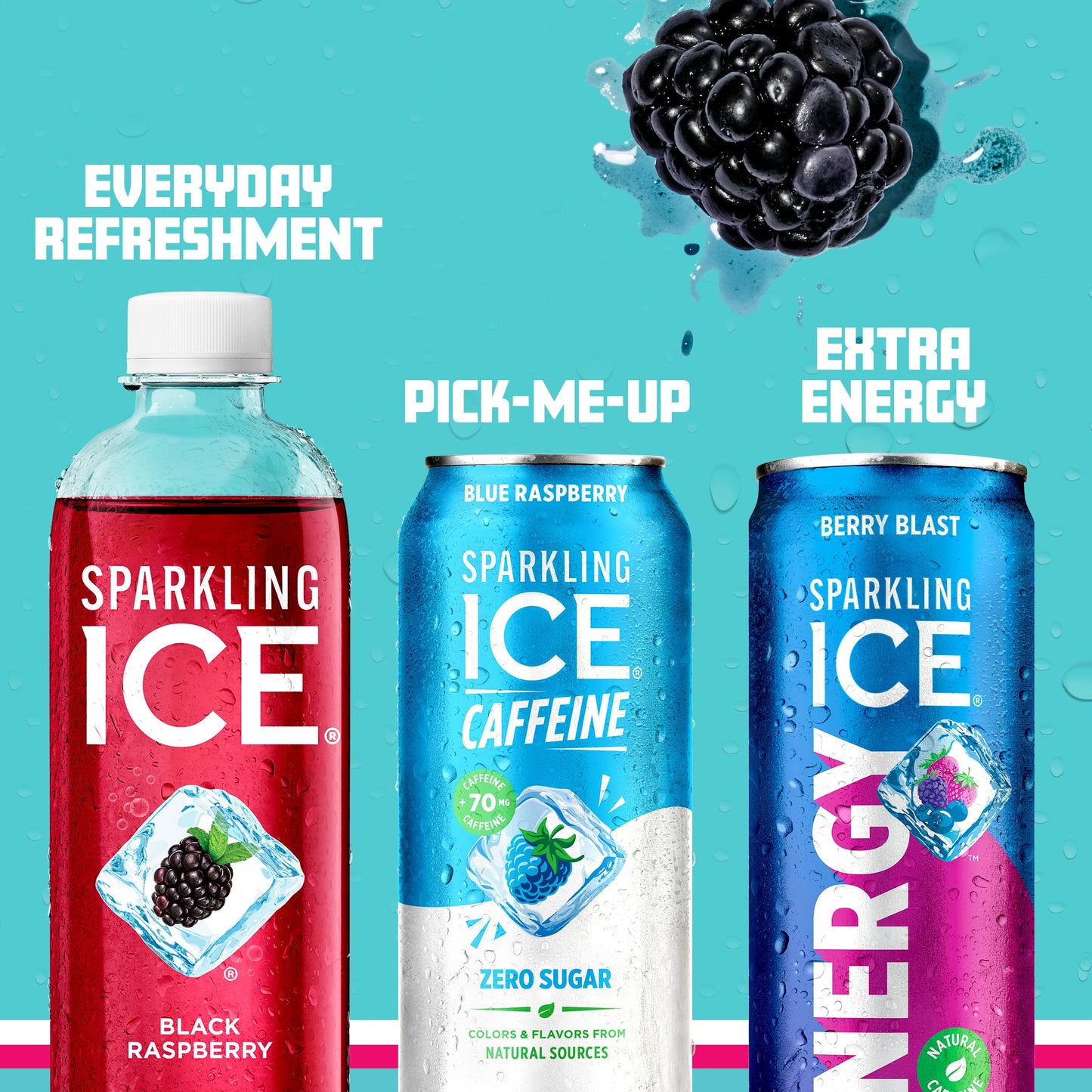 Sparkling Ice Caffeine Variety Pack, Flavored Sparkling Water, Zero Sugar, with Vitamins and Antioxidants, 16 fl oz, 12 count (Citrus Twist, Black Raspberry, Blue Raspberry, Strawberry Citrus)