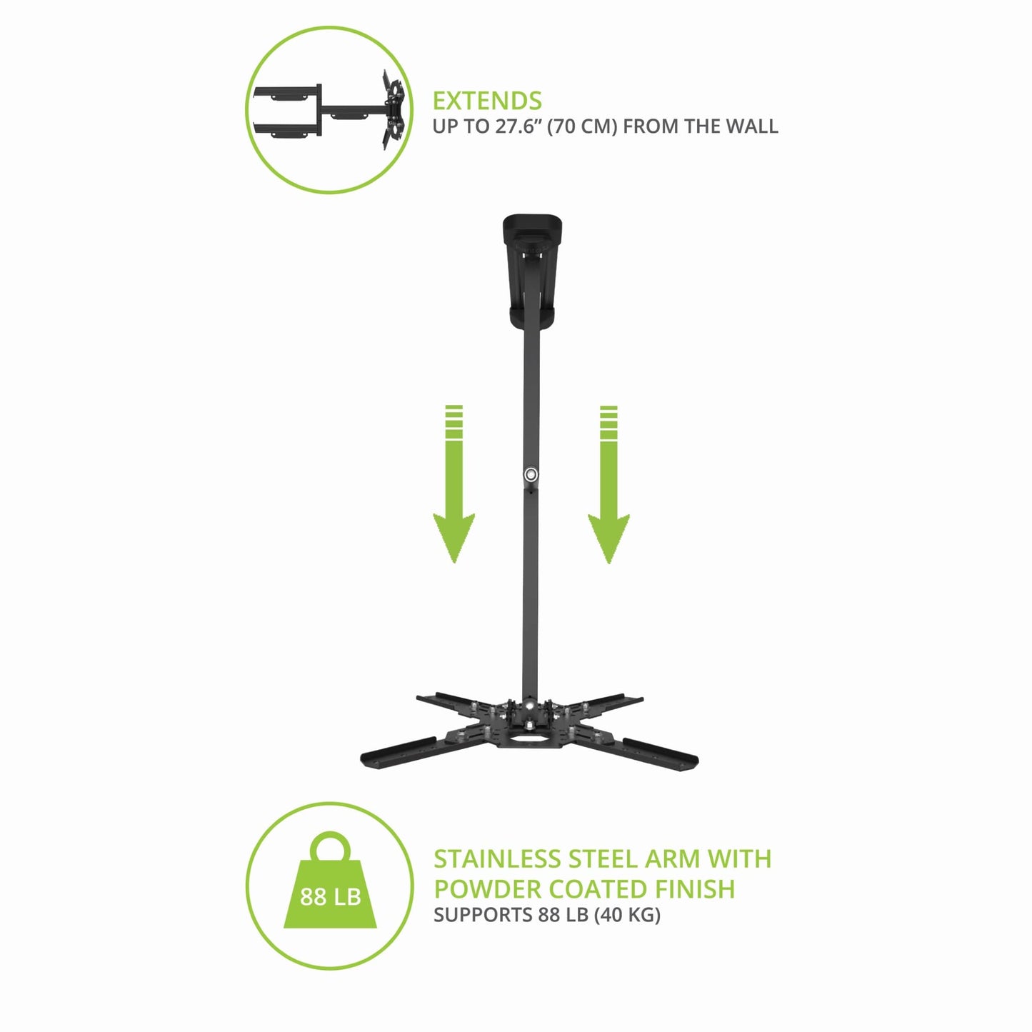 Kanto PS400SG Stainless Steel Outdoor Full Motion TV Mount for 30" to 70" TVs Up to 88 lb | Stainless Steel Arms | Integrated Cable Management | Low