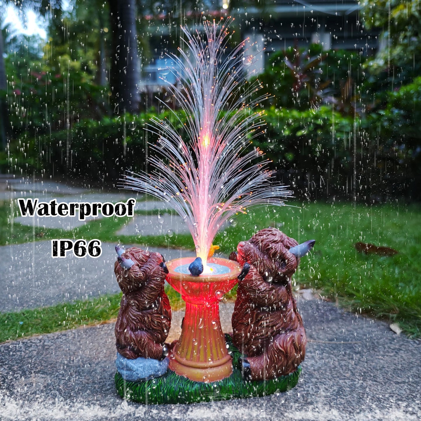 RCTTICUU Solar Highland Cow Garden Decor -Resin Highland Cows Figurines Lights and Colour Changing Optical Fiber with Solar LED Lights,Outdoor Statues