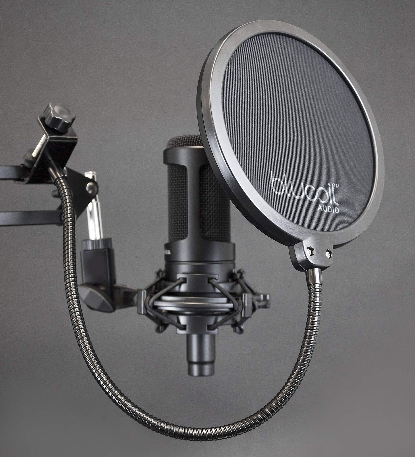 Blucoil Pop Filter Windscreen for Professional Handheld Microphones - Double Layer Screen with Flexible Gooseneck Clip and Swivel Mount for Podcasts
