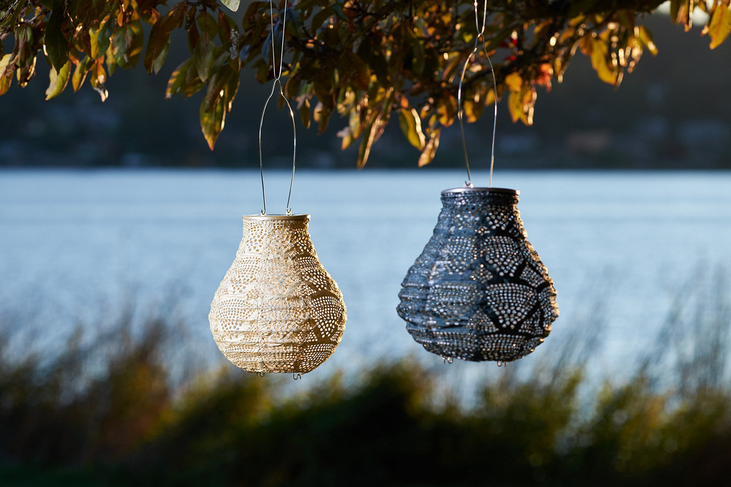 Allsop Soji Stella Bulb Solar Lantern, 8" LED Outdoor Light, Handmade with Weather-Resistant UV Treated Fabric, Stainless Steel Hardware, Auto Sensor