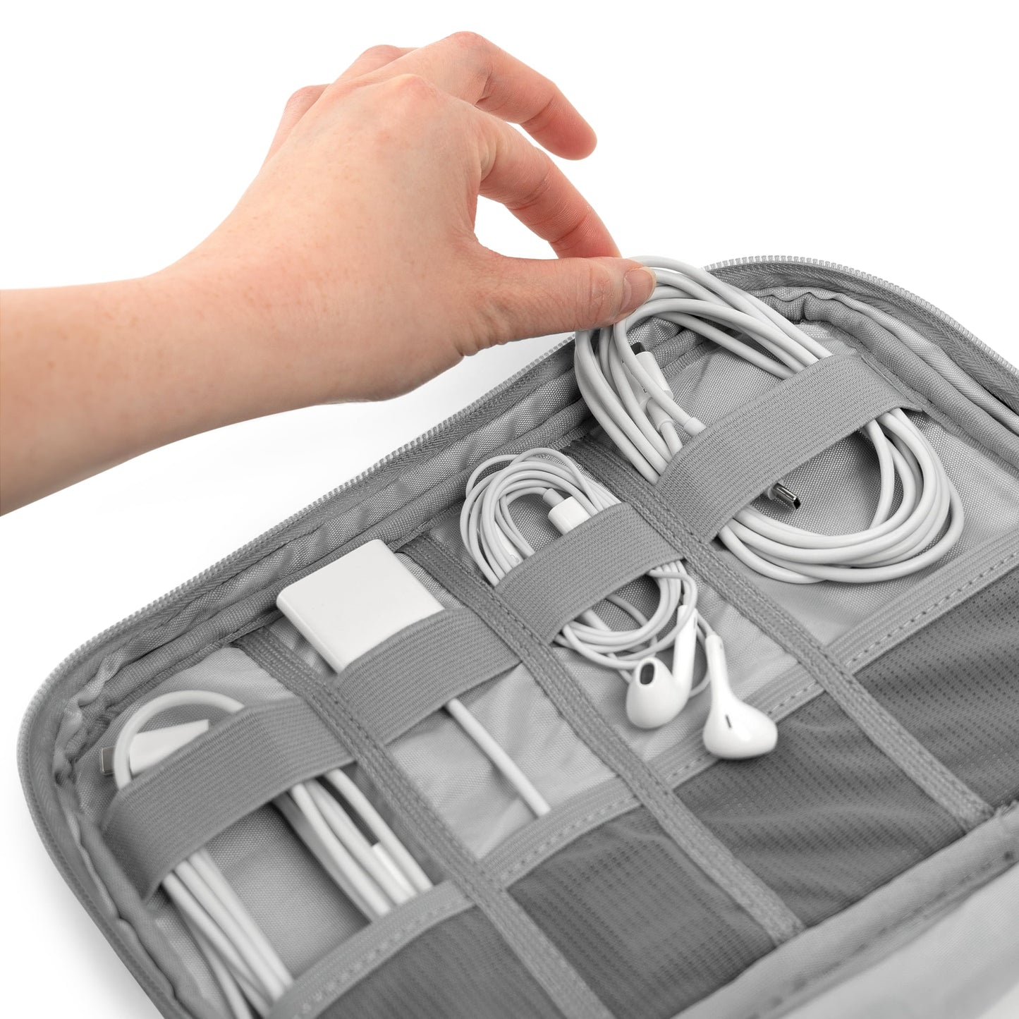 Pavilia Tech Organizer Case - Cable & Charger Storage, Travel Accessories for Men, Gray