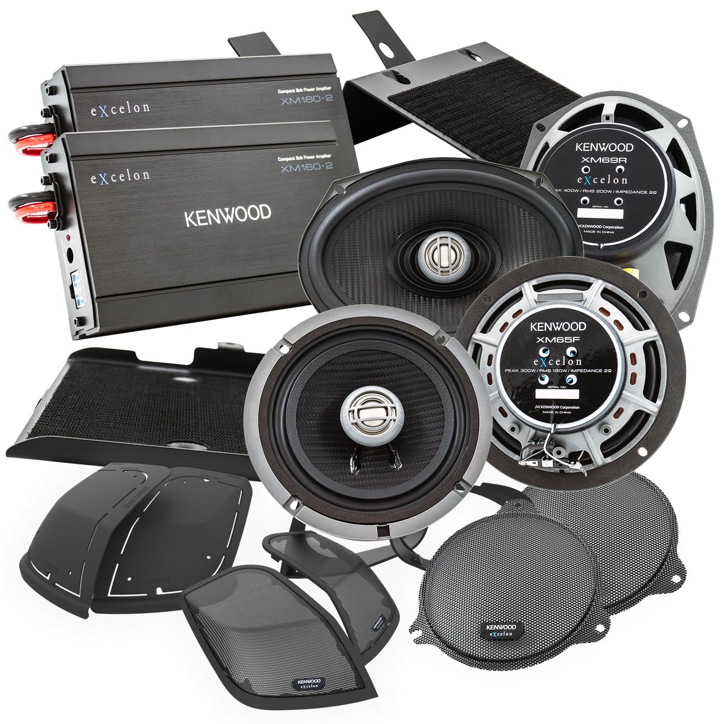 Kenwood Excelon P-HD3FR Audio Package for Select 2014-Up Harley-Davidson Models - (2) XM160-2 Audio Amplifier, (2) 6.5" Excelon XM65F & (2) 6"x9"