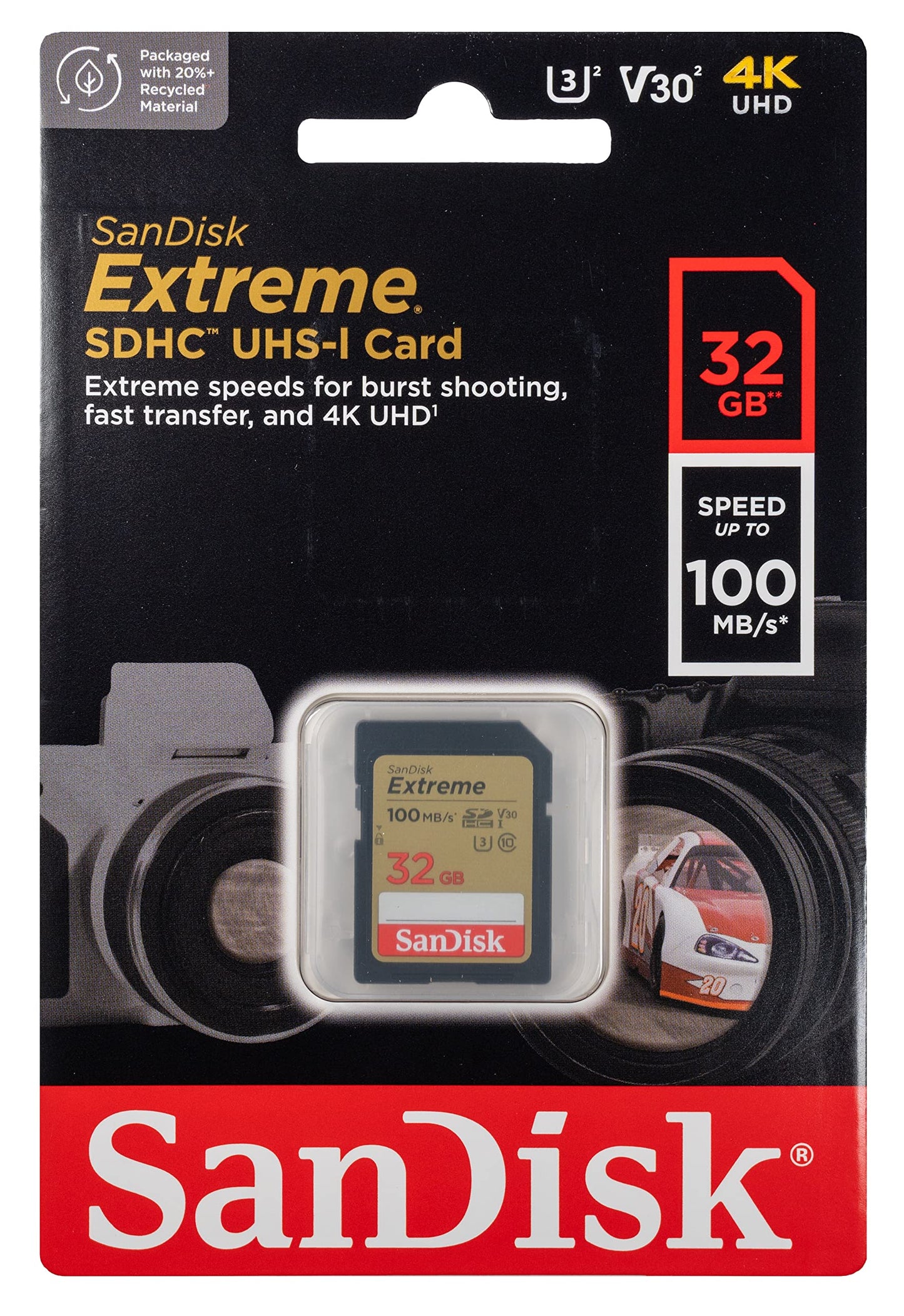 SanDisk Extreme 32GB 2 Pack SD Memory Card Works with Digital Camera, Computer, and Trail Cameras (SDSDXVT-032G-GNCIN) Bundle with Everything But